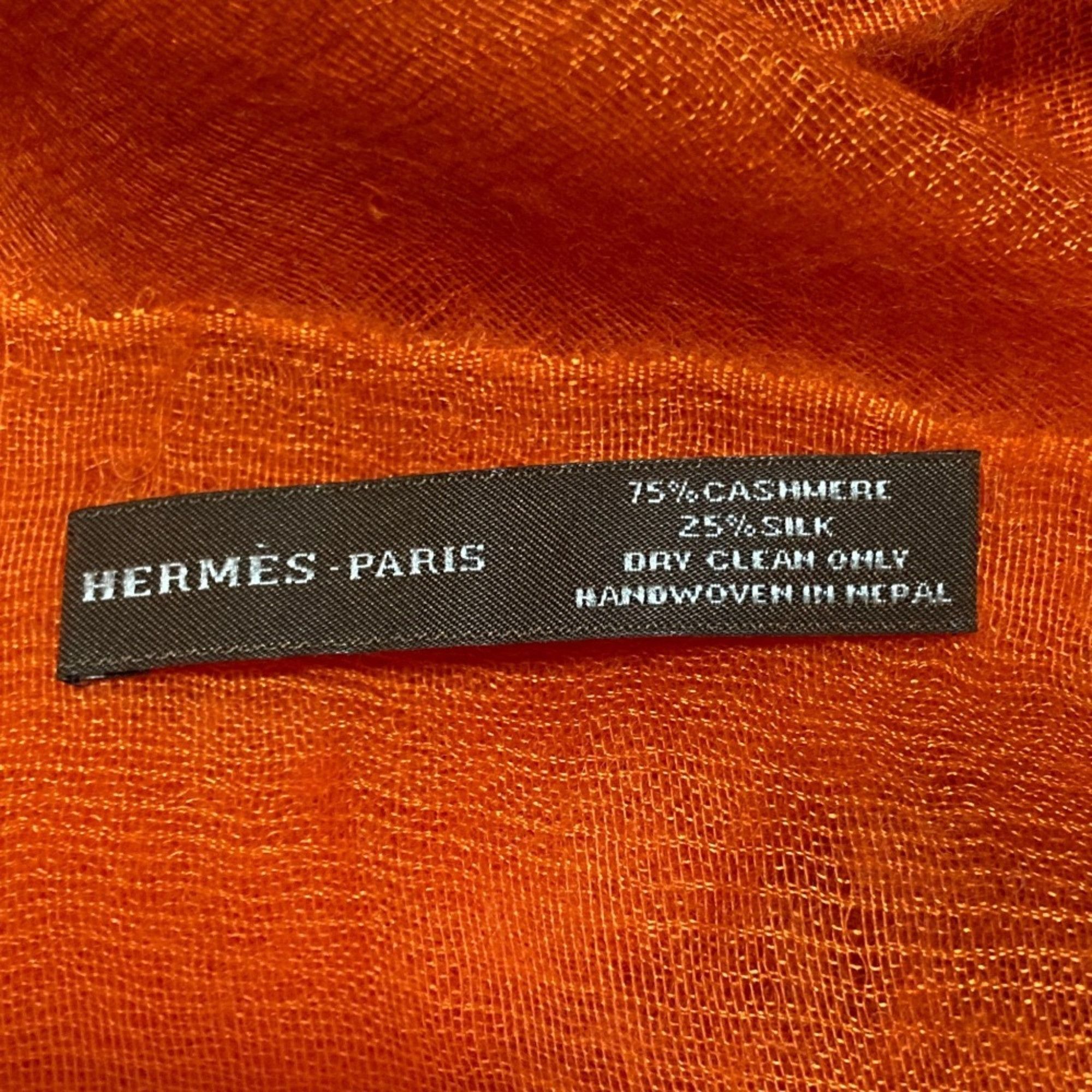 Hermes HERMES Cashmere Silk Sheer Stole Shawl Orange Women's Size ONE SIZE - 3 Thumbnail