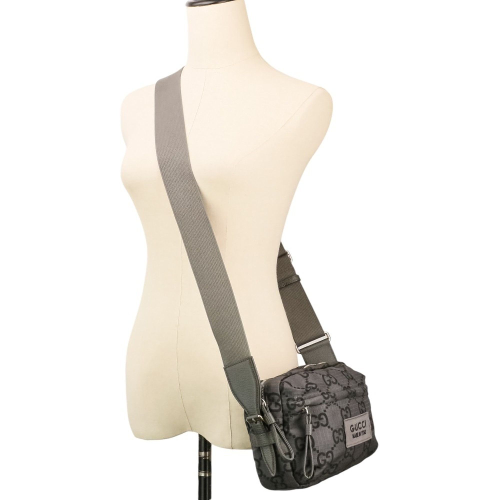 Gucci GUCCI ECONYLON GG Polyester Shoulder Bag, Medium, 767931 520981, Gray, Men's/Women's Size ONE SIZE - 12 Thumbnail