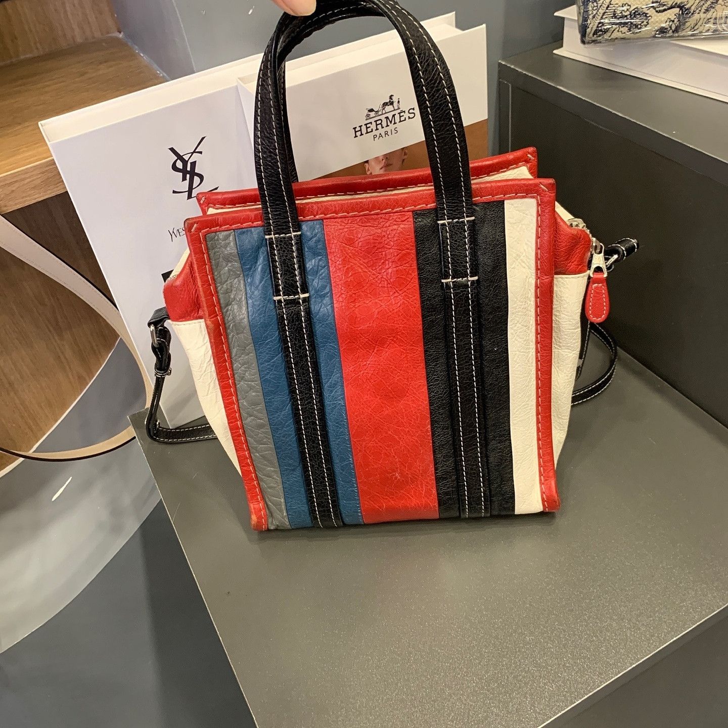 Balenciaga Balenciaga Bazar Multi-Color Striped Tote Bag One Size Size ONE SIZE - 3 Thumbnail