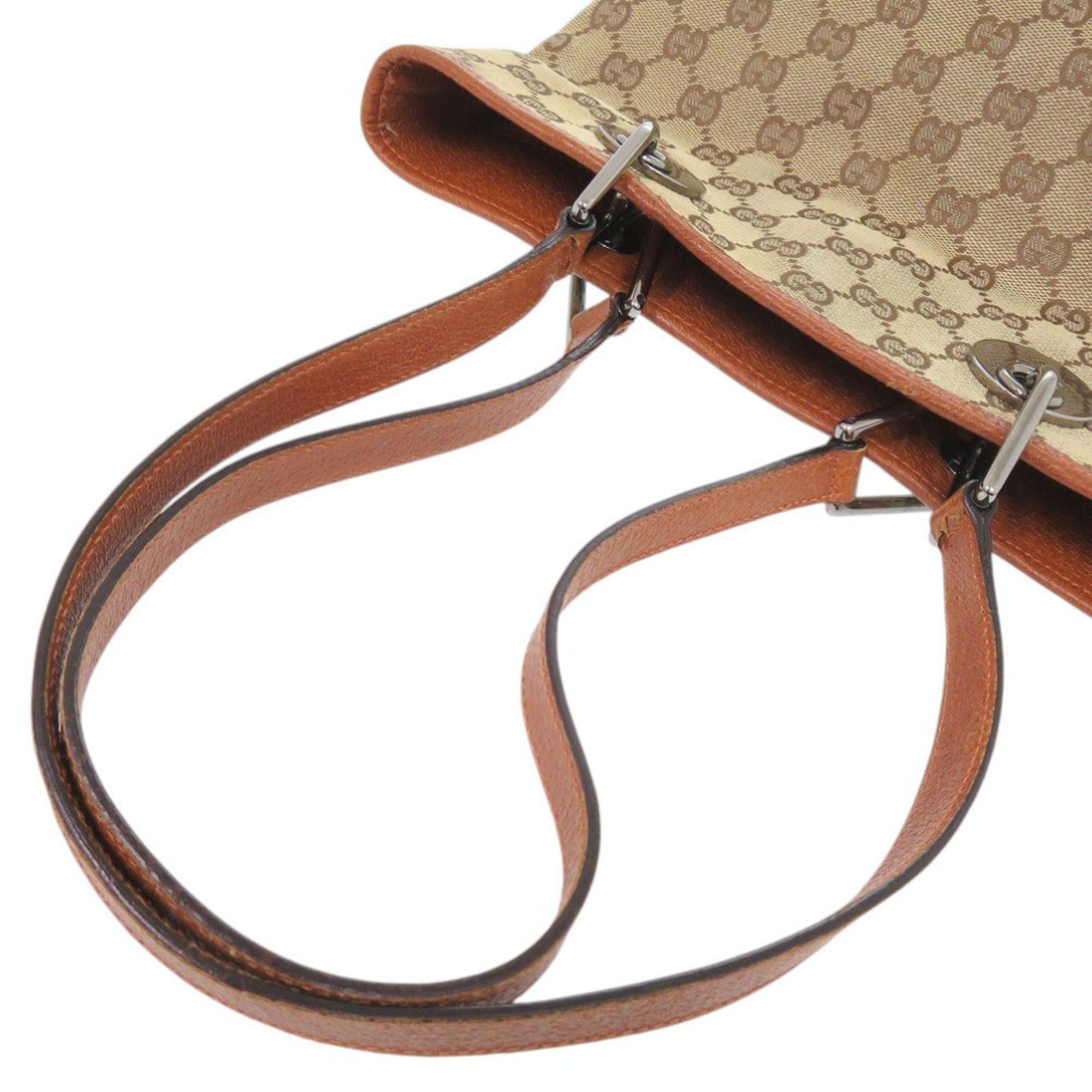 Gucci Gucci 120840 GG Canvas Leather Beige Tote Bag 0437GUCCI Size ONE SIZE - 7 Thumbnail