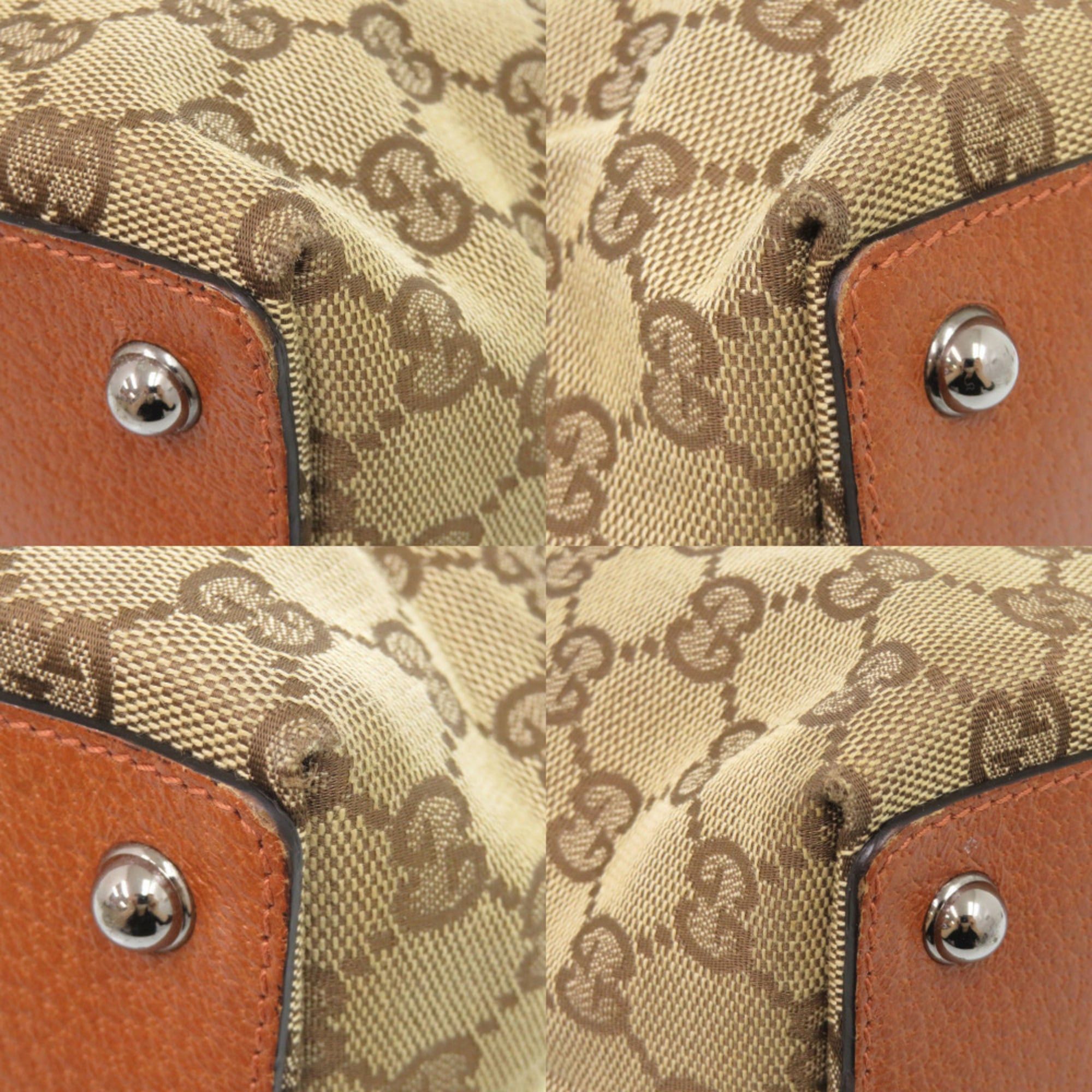 Gucci Gucci 120840 GG Canvas Leather Beige Tote Bag 0437GUCCI Size ONE SIZE - 4 Thumbnail