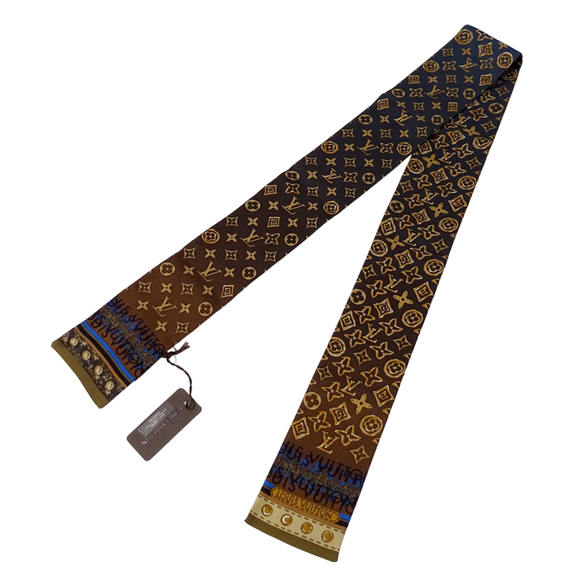 Louis Vuitton Louis Vuitton Scarf Muffler Women's Brand Silk Bandeau Monogram Map Brown Navy M75043 Size ONE SIZE - 2 Thumbnail