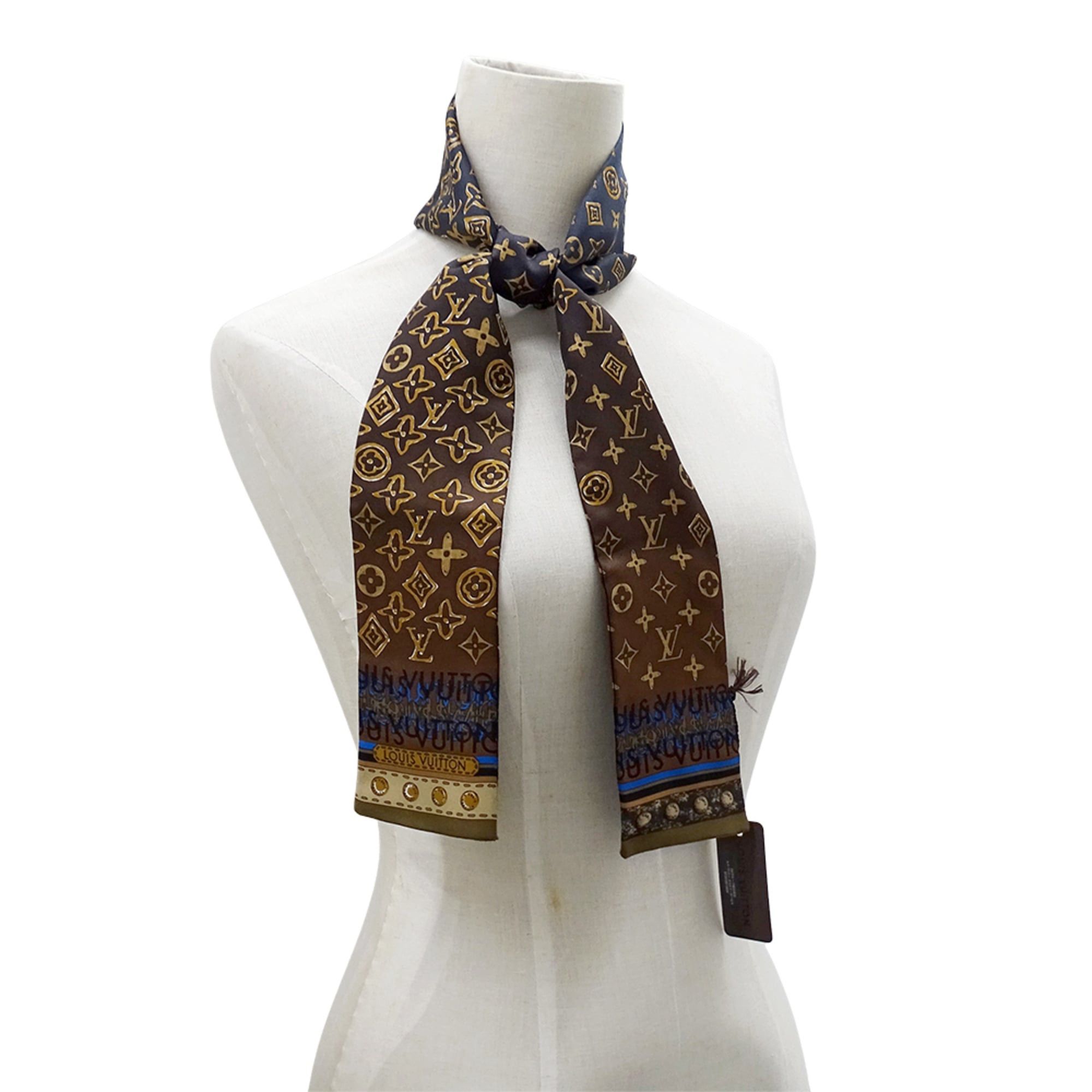 Louis Vuitton Louis Vuitton Scarf Muffler Women's Brand Silk Bandeau Monogram Map Brown Navy M75043 Size ONE SIZE - 6 Thumbnail