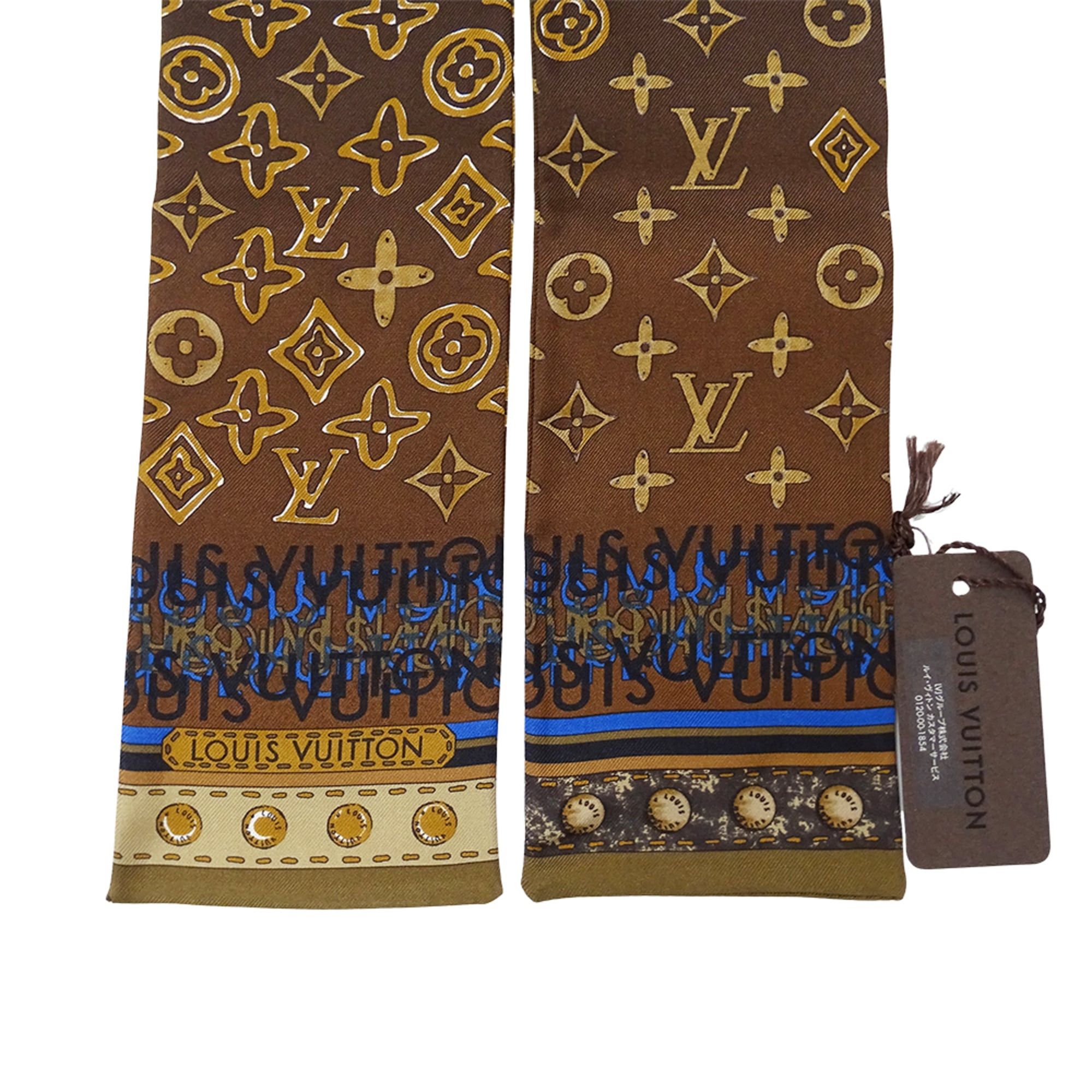 Louis Vuitton Louis Vuitton Scarf Muffler Women's Brand Silk Bandeau Monogram Map Brown Navy M75043 Size ONE SIZE - 4 Thumbnail