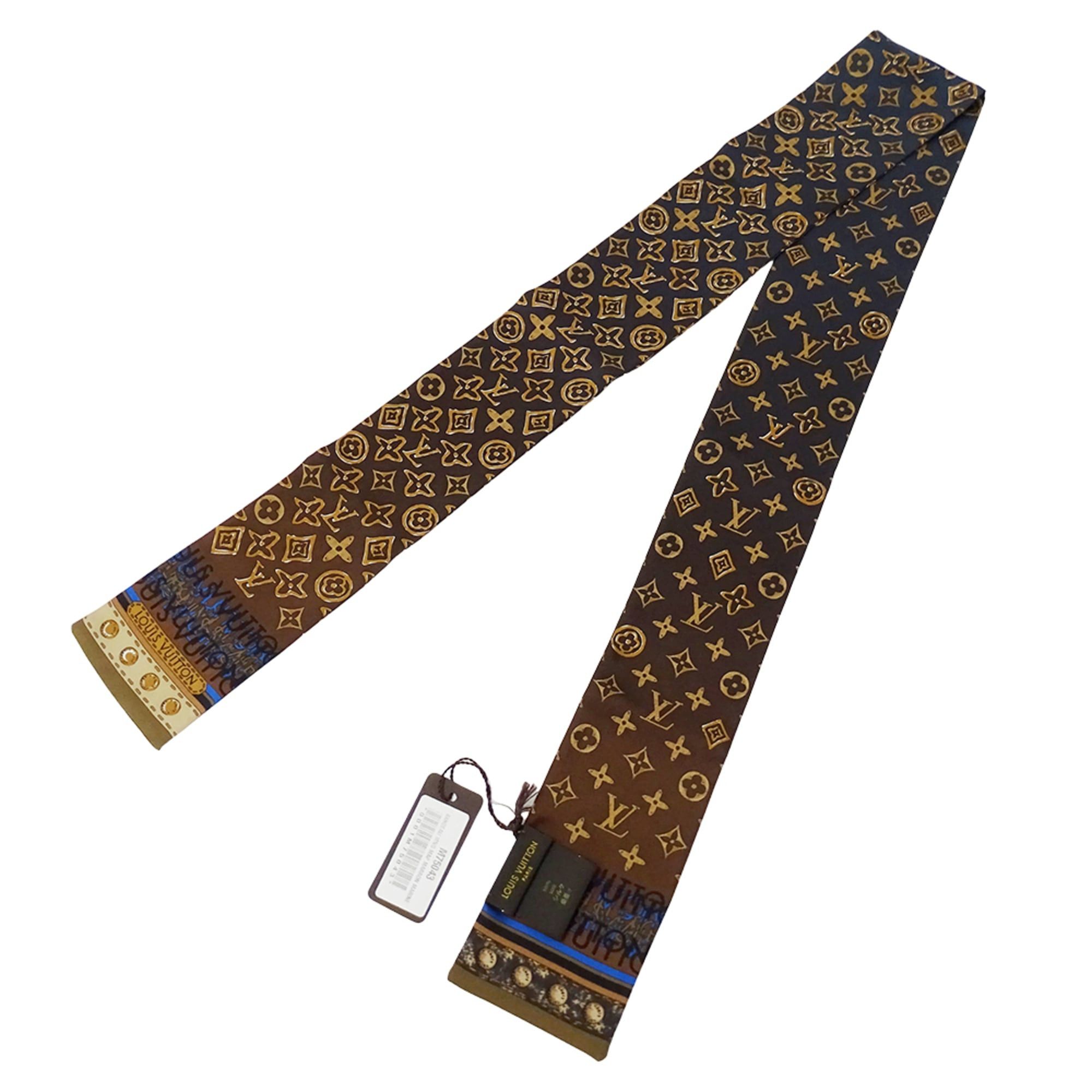 Louis Vuitton Louis Vuitton Scarf Muffler Women's Brand Silk Bandeau Monogram Map Brown Navy M75043 Size ONE SIZE - 3 Thumbnail