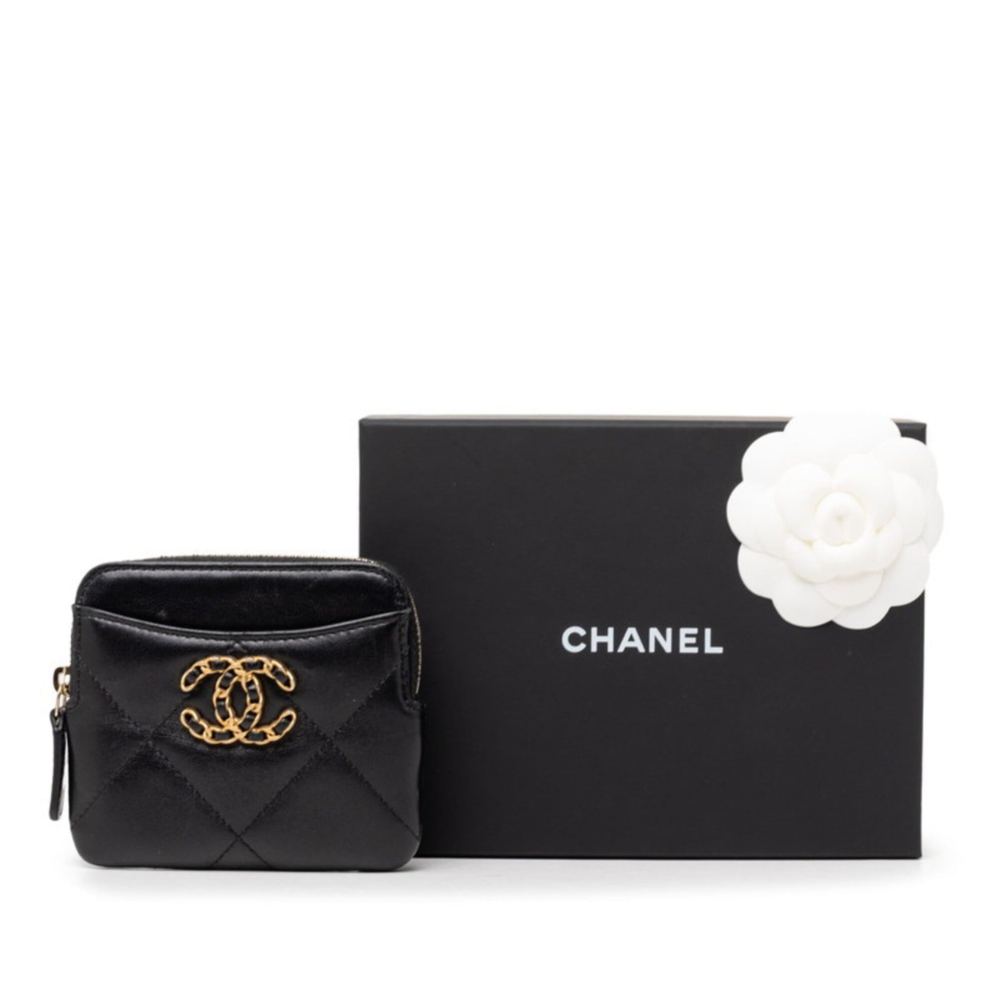 Chanel Chanel 19 Coco Mark Matelassé Zip Coin Purse Business Card Holder/Card Case AP2086 Black Lambskin Women's CHANEL Size ONE SIZE - 7 Thumbnail
