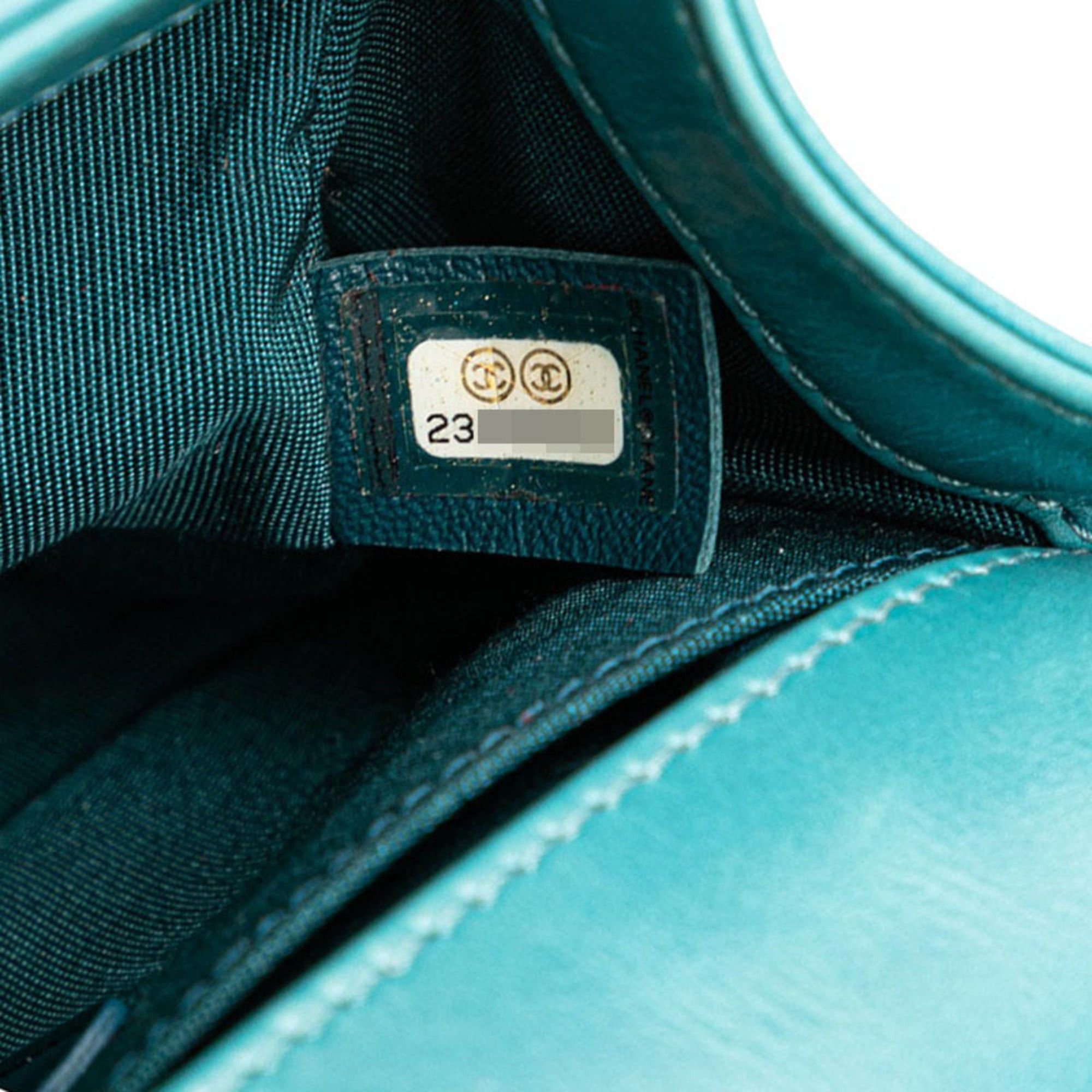 Chanel Chanel Coco Mark Boy 20 Mini Chain Shoulder Bag, Blue/Green Tones, Shearling Leather, Women's CHANEL Size ONE SIZE - 9 Thumbnail