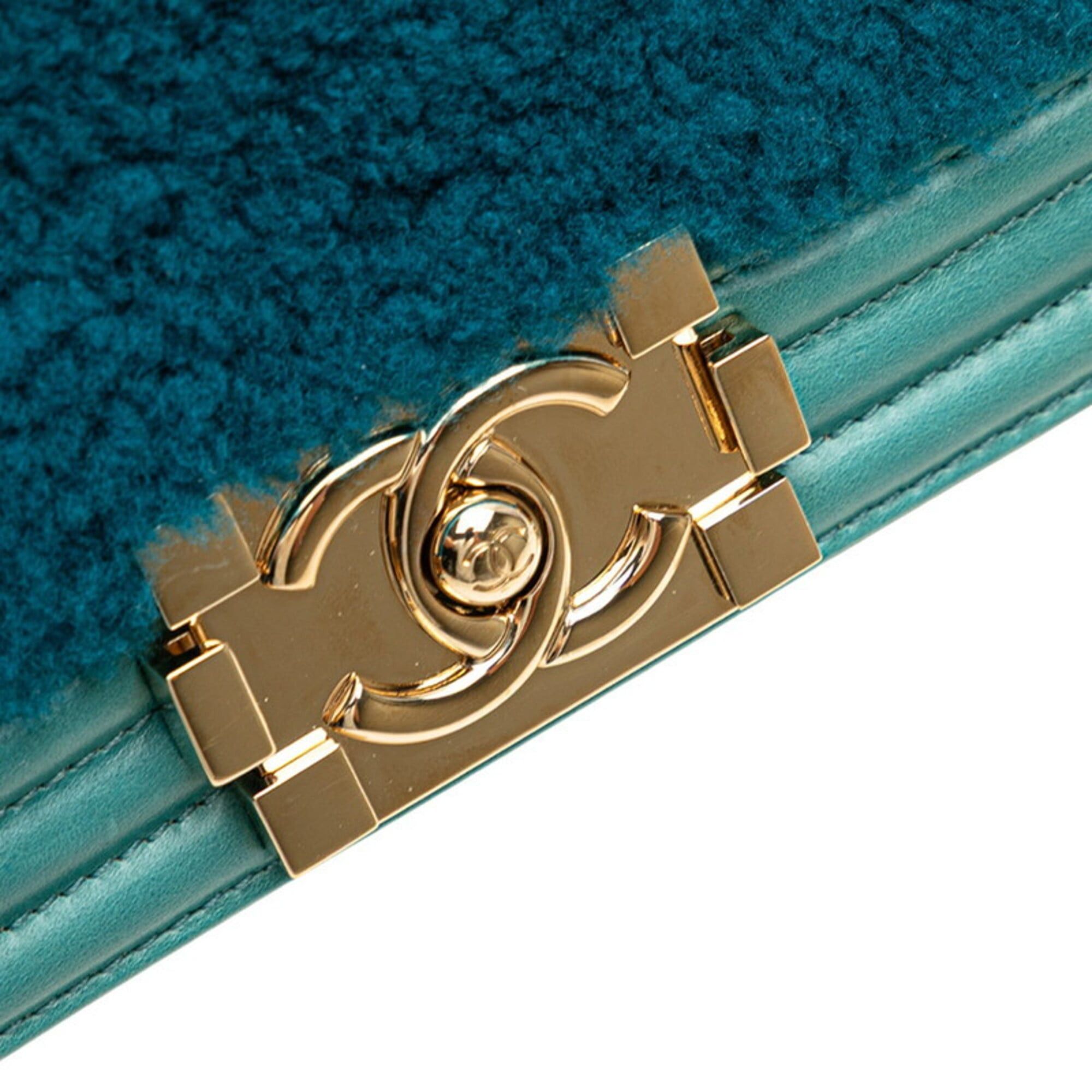 Chanel Chanel Coco Mark Boy 20 Mini Chain Shoulder Bag, Blue/Green Tones, Shearling Leather, Women's CHANEL Size ONE SIZE - 4 Thumbnail