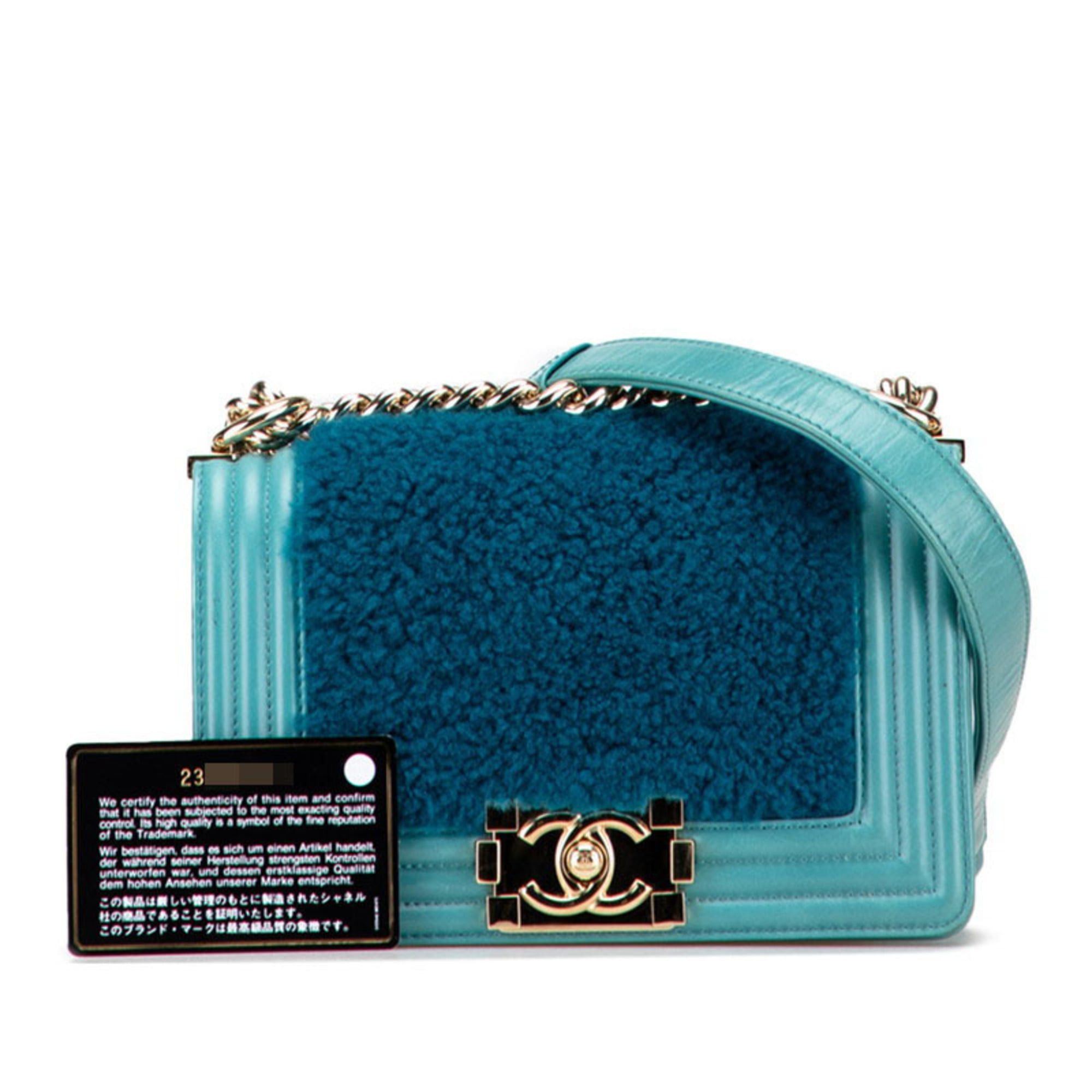 Chanel Chanel Coco Mark Boy 20 Mini Chain Shoulder Bag, Blue/Green Tones, Shearling Leather, Women's CHANEL Size ONE SIZE - 10 Thumbnail