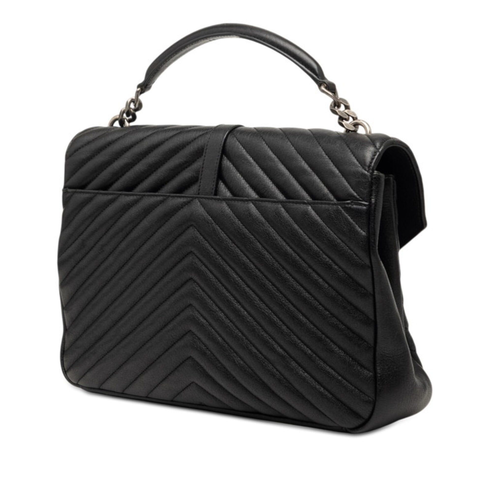 Saint Laurent Paris Saint Laurent YSL Logo V-Stitch Handbag, Top Handle Shoulder Bag, 2-Way, 487212, Black Leather, Women's SAINT LAURENT Size ONE SIZE - 2 Thumbnail