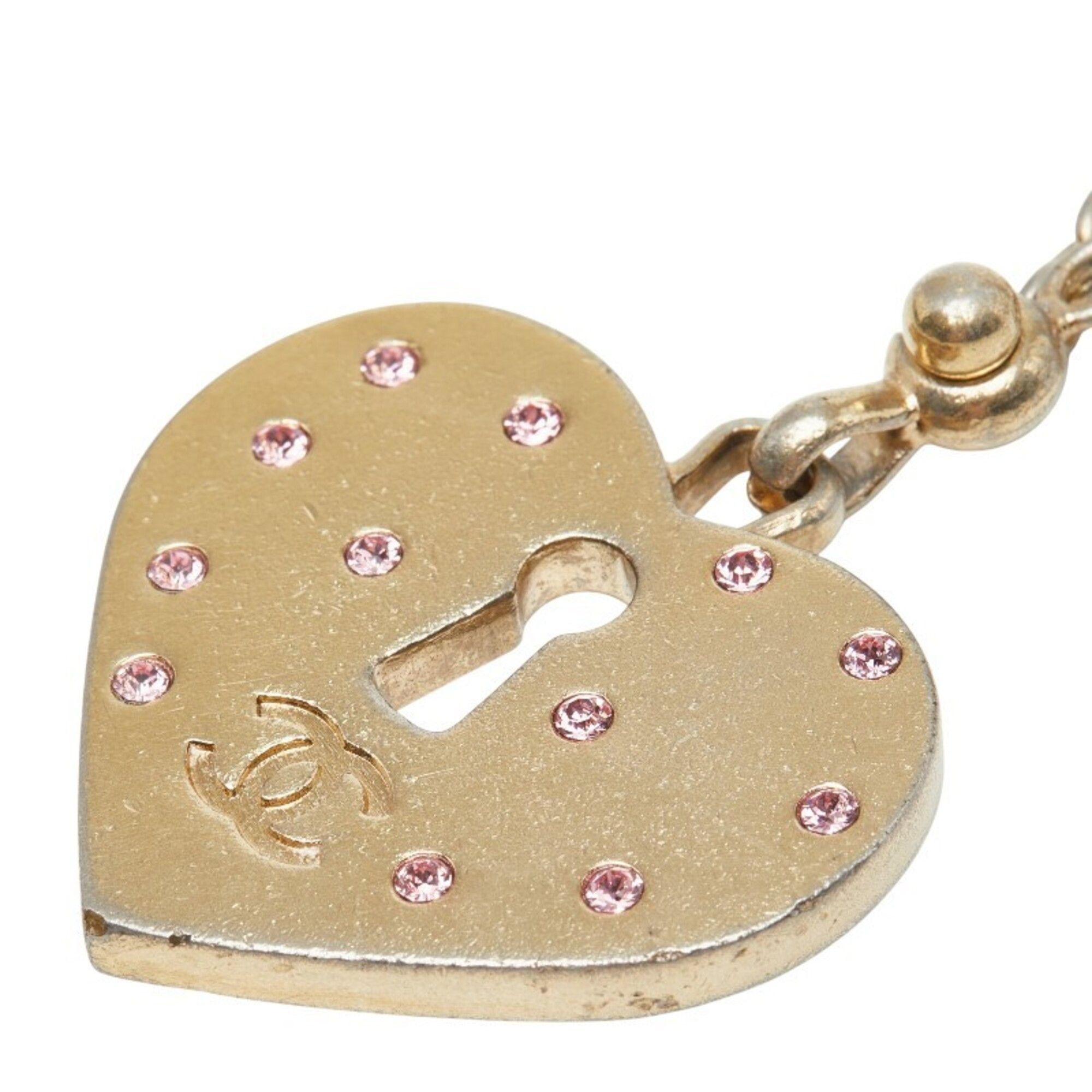 Chanel Chanel Coco Mark Heart Motif Accessory Bag Charm Keychain Gold Rhinestone Plated Women's CHANEL Size ONE SIZE - 3 Thumbnail