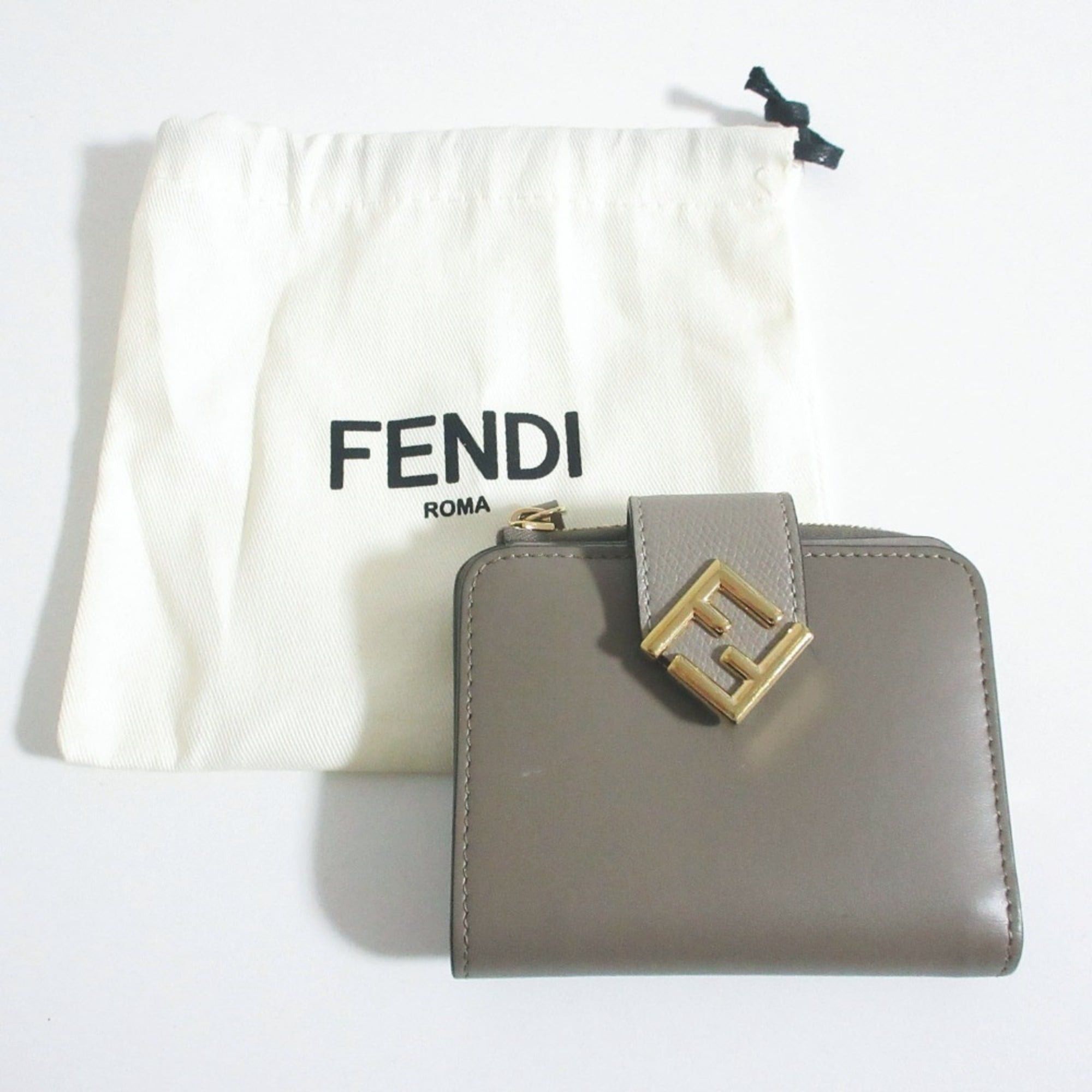 Fendi FENDI FF Diamond Bi-fold Wallet, Taupe, Women's Size ONE SIZE - 9 Thumbnail