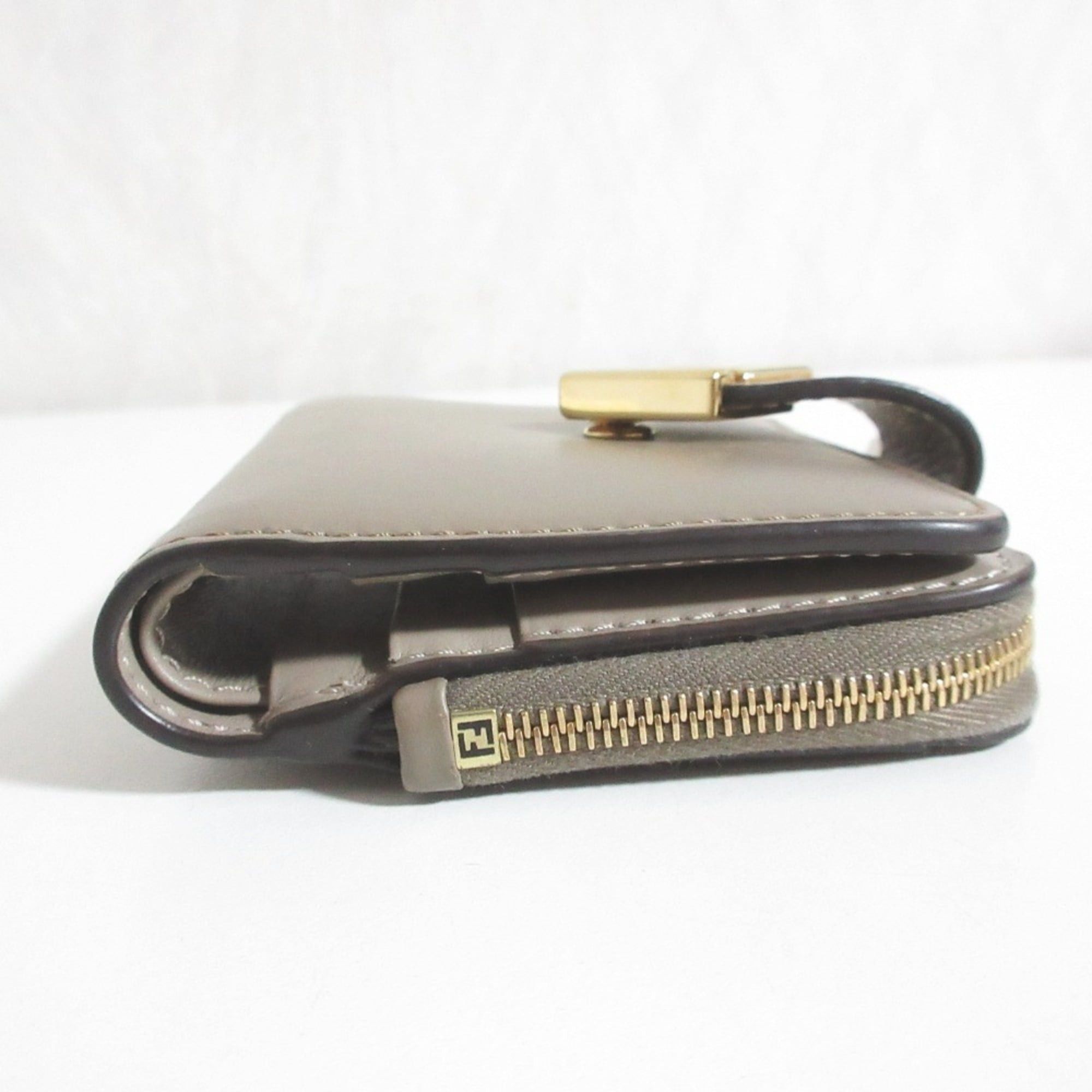 Fendi FENDI FF Diamond Bi-fold Wallet, Taupe, Women's Size ONE SIZE - 4 Thumbnail