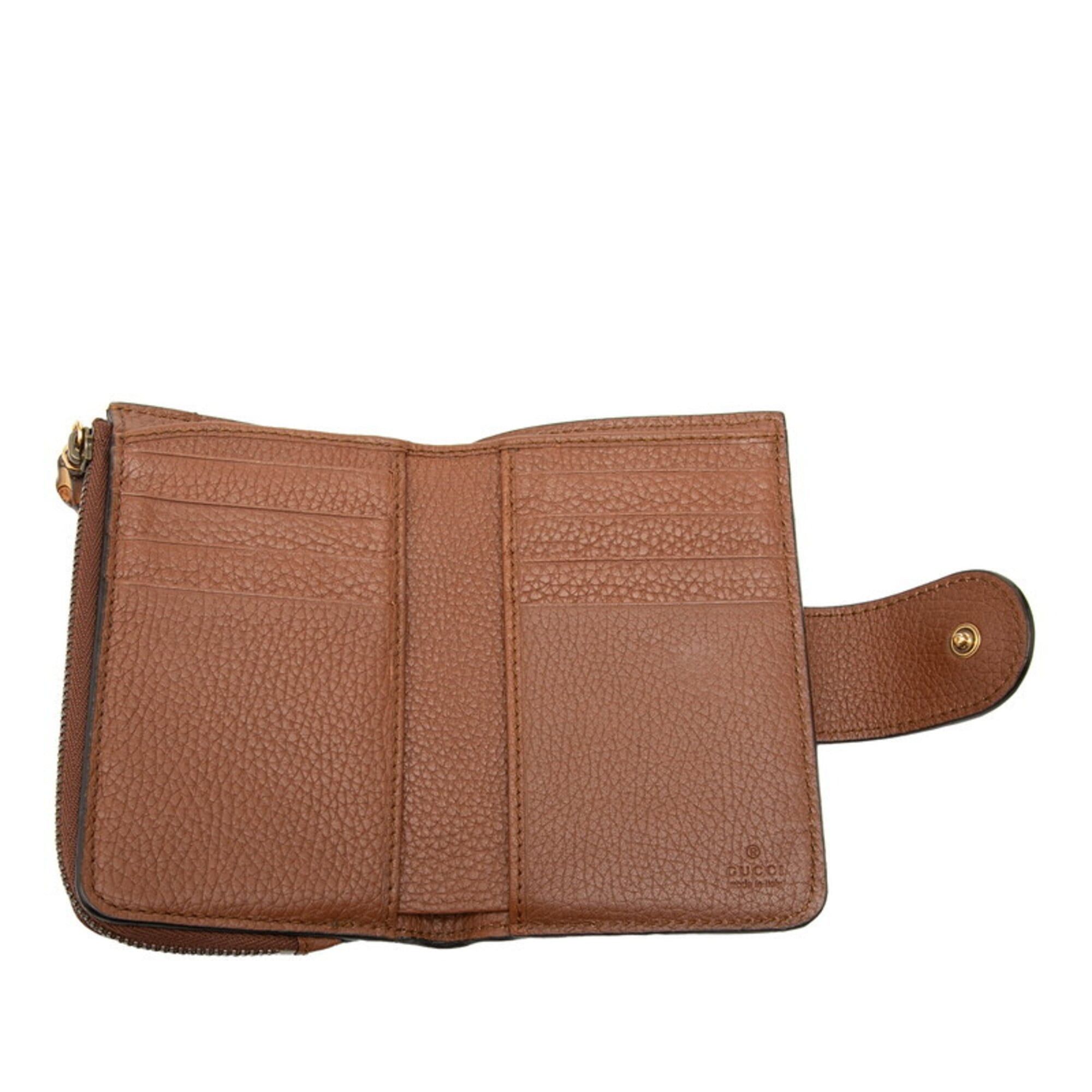 Gucci Gucci GG Marmont Bamboo Bi-fold Wallet Medium 739498 Brown Leather Women's GUCCI Size ONE SIZE - 4 Thumbnail