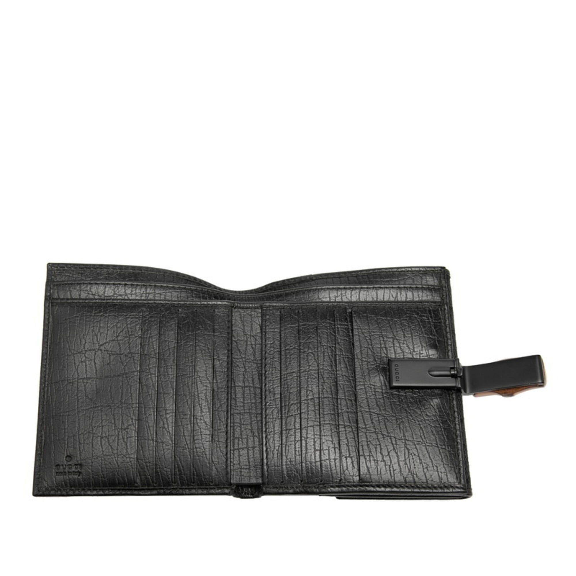Gucci Gucci GG Canvas Bamboo Bi-fold Wallet 112523 Black Leather Women's GUCCI Size ONE SIZE - 4 Thumbnail