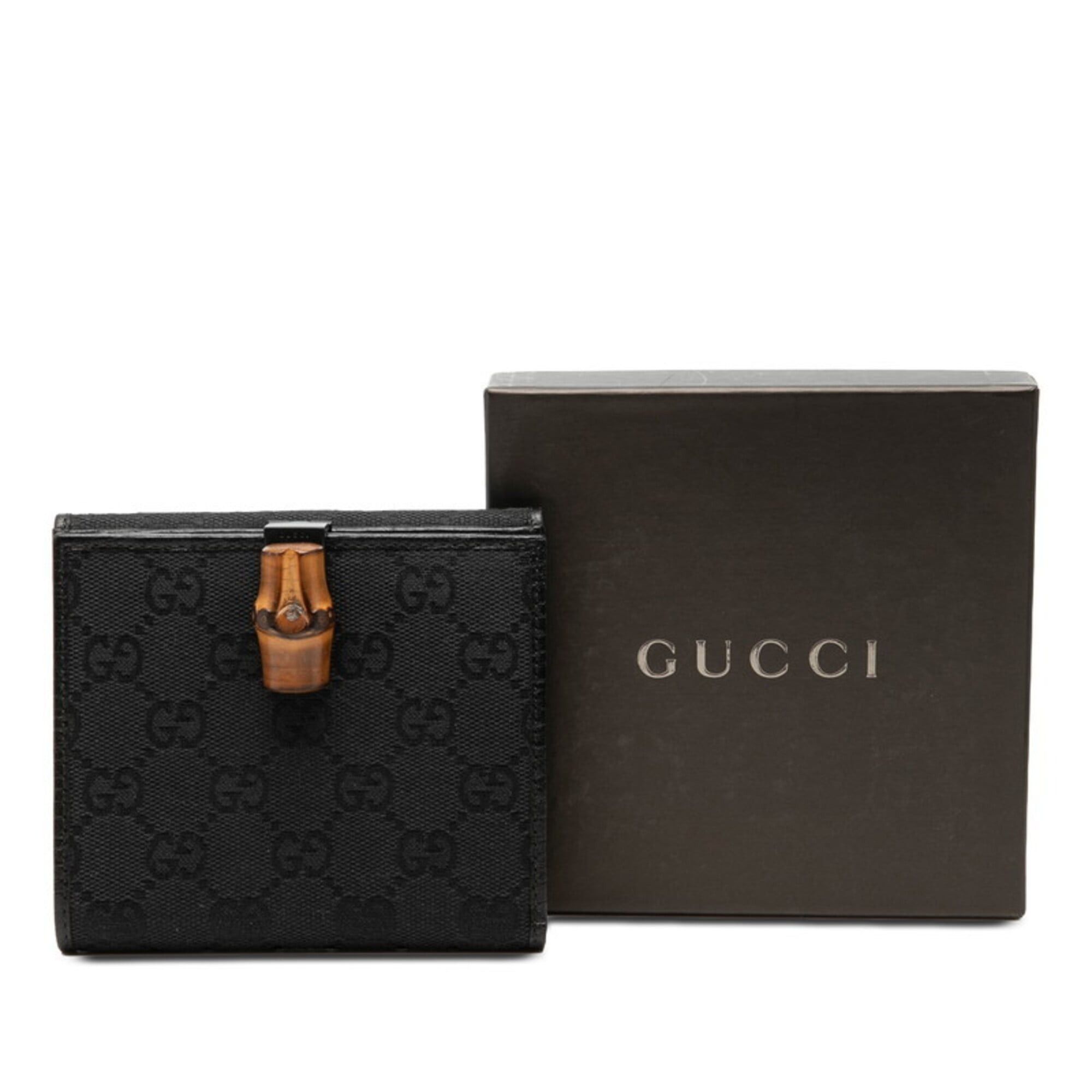 Gucci Gucci GG Canvas Bamboo Bi-fold Wallet 112523 Black Leather Women's GUCCI Size ONE SIZE - 7 Thumbnail
