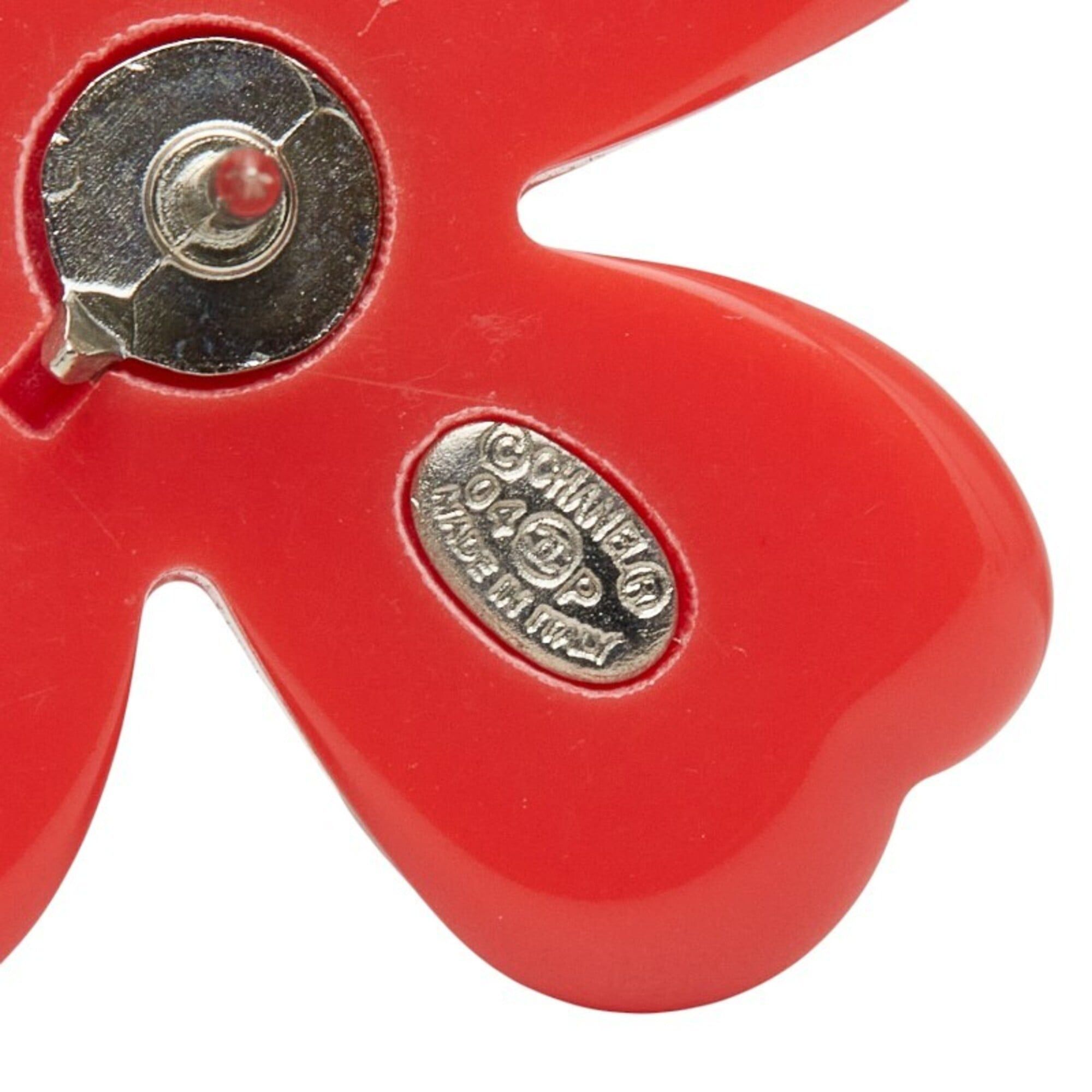 Chanel Chanel Coco Mark Clover Motif Pin Brooch Badge 04P Stamp Red Plastic Women's CHANEL Size ONE SIZE - 3 Thumbnail