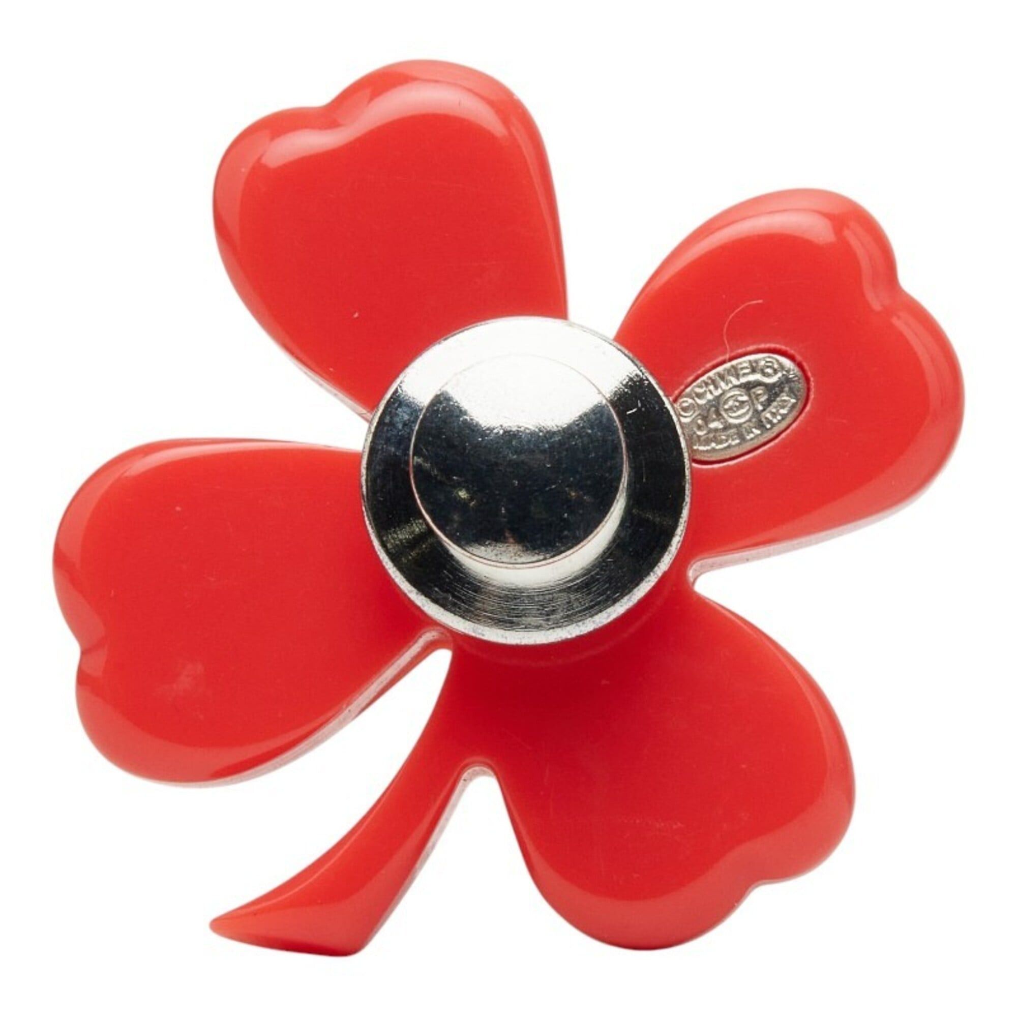 Chanel Chanel Coco Mark Clover Motif Pin Brooch Badge 04P Stamp Red Plastic Women's CHANEL Size ONE SIZE - 2 Thumbnail
