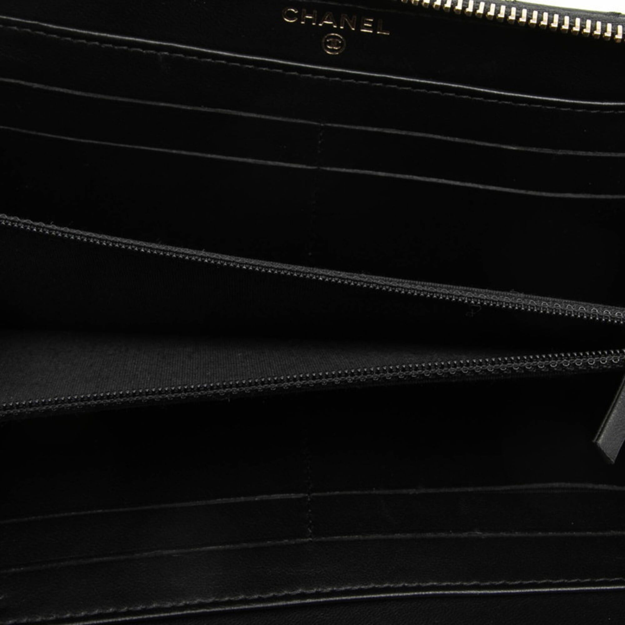 Chanel Chanel Coco Mark Matelassé Round Zip Long Wallet Black Navy Leather Faux Pearl Women's CHANEL Size ONE SIZE - 4 Thumbnail