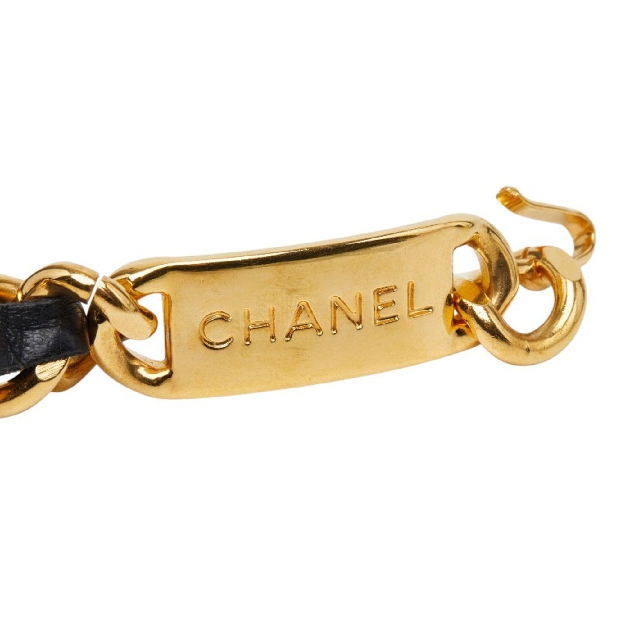 Chanel Chanel 31 Rue Cambon Logo Plate Chain Belt Gold Black Plated Leather Women's CHANEL Size ONE SIZE - 2 Thumbnail