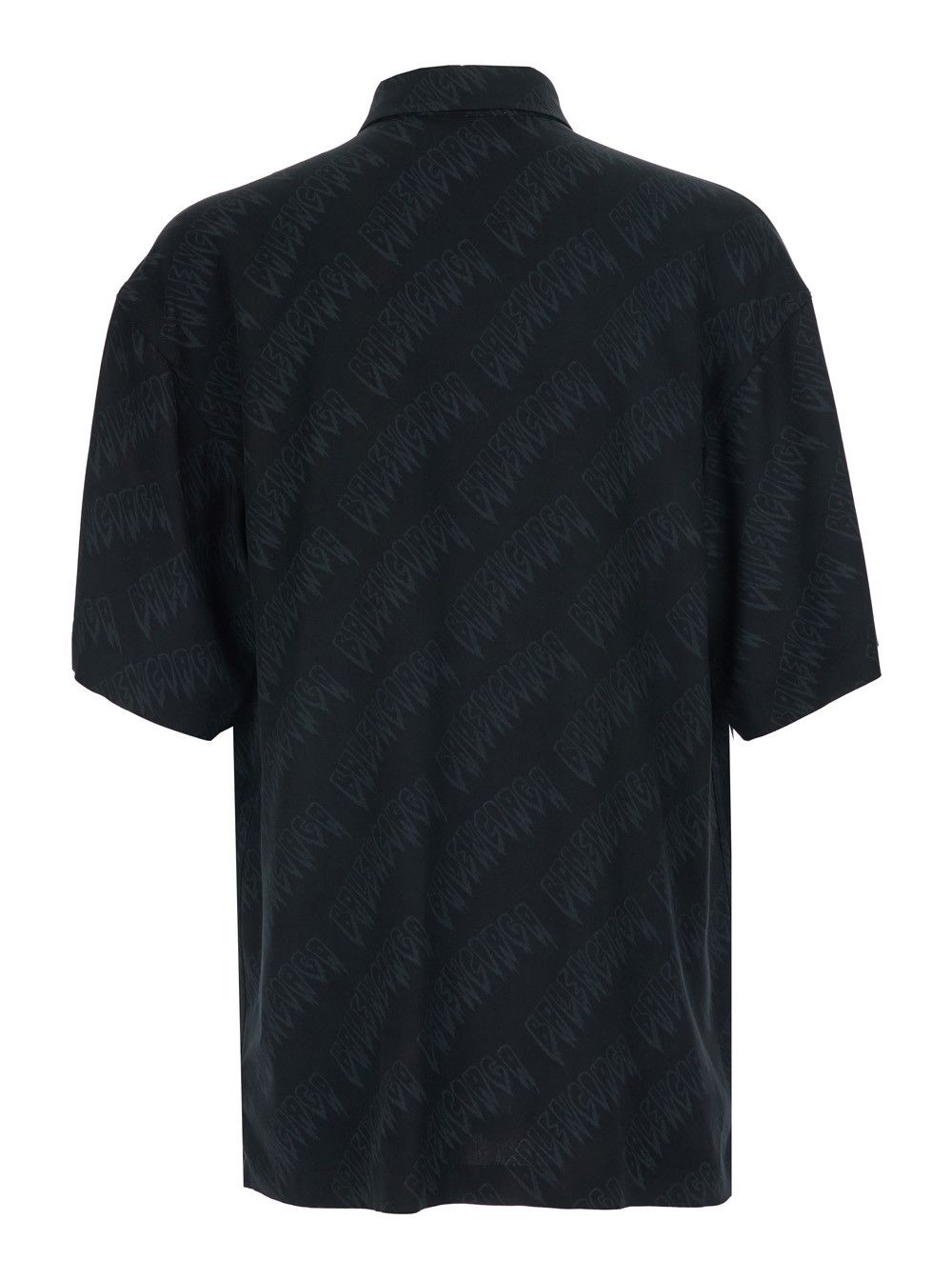 Balenciaga Black Shirt 'Creeper' with classic collar and all-over logo motif in viscose for men Size US L / EU 52-54 / 3 - 2 Thumbnail