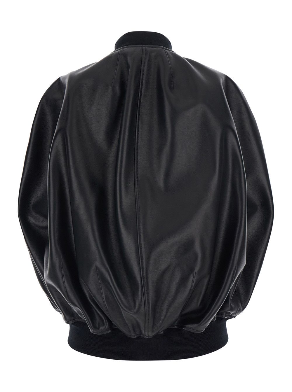 Balenciaga Black Bomber Jacket with High Collar and Front zip Closure In Leather Women Size M / US 6-8 / IT 42-44 - 2 Thumbnail