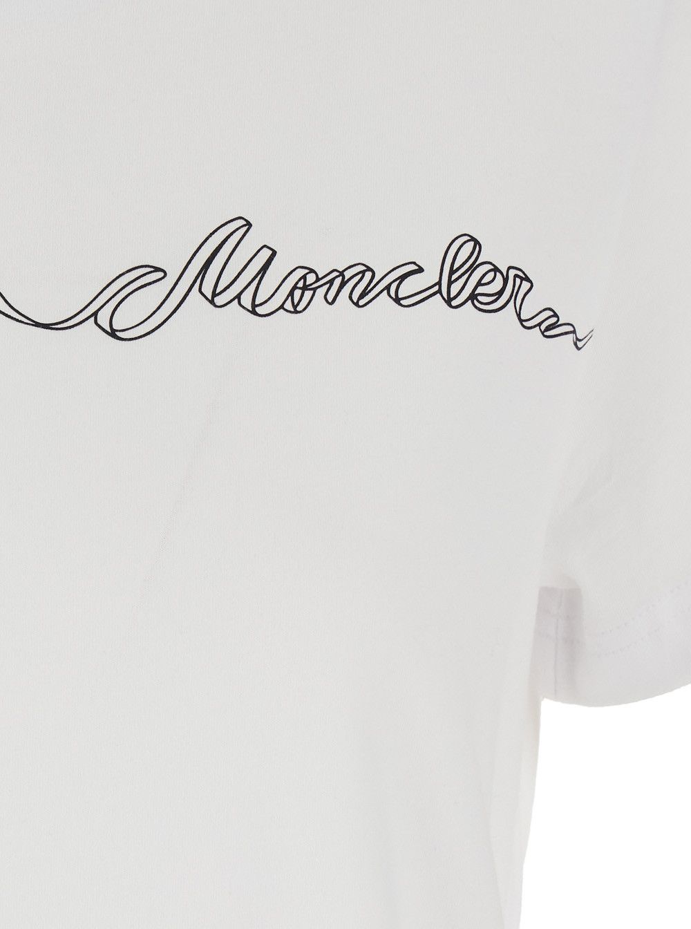 Moncler White Crew Neck T-Shirt with Logo Print on the Front in Cotton for Women Size M / US 6-8 / IT 42-44 - 3 Thumbnail