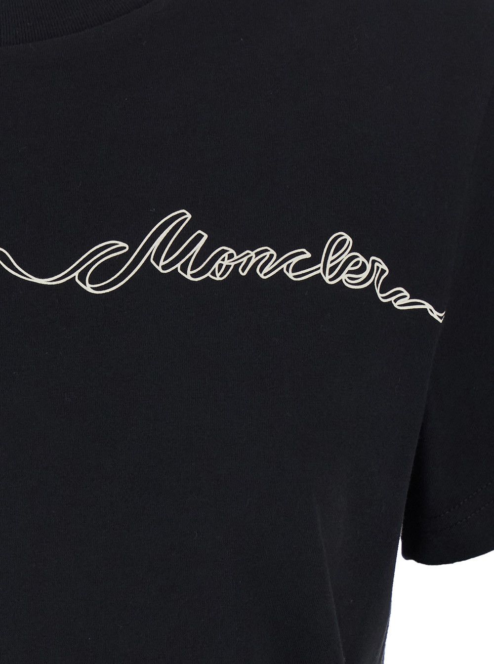 Moncler Black T-Shirt with Round Neck and Logo Print on the Front in Cotton for Women Size S / US 4 / IT 40 - 3 Thumbnail