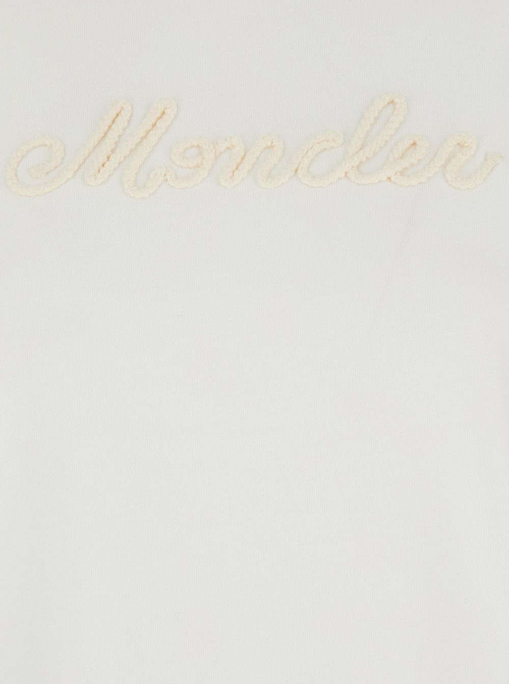Moncler White Crew Neck T-Shirt with Logo Lettering Embroidery on the Front in Cotton for Women Size L / US 10 / IT 46 - 3 Thumbnail