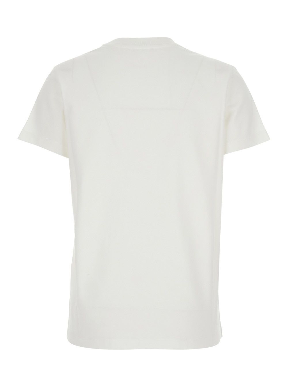 Moncler White Crew Neck T-Shirt with Logo Lettering Embroidery on the Front in Cotton for Women Size L / US 10 / IT 46 - 2 Thumbnail