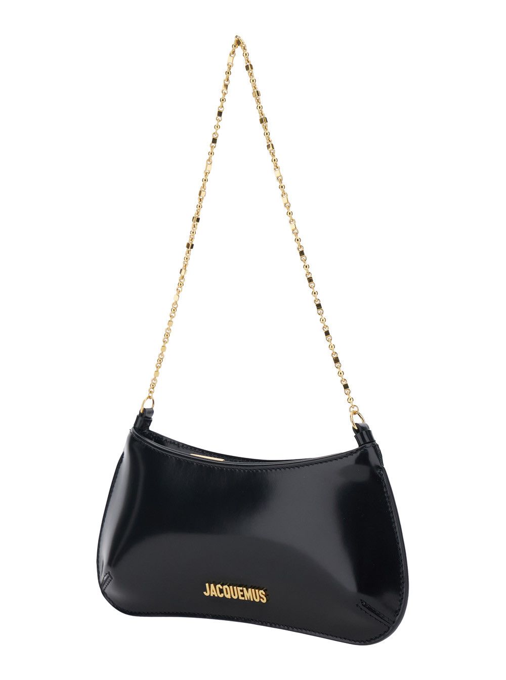 Jacquemus 'Le Petit Bisou Chaine' Black Shoulder Bag with Chain Strap and Logo Lettering Plate on the Front in Patent Leather for Women Size ONE SIZE - 2 Thumbnail