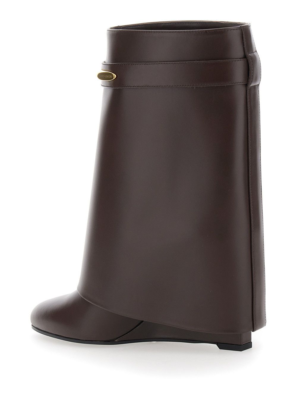 Givenchy Brown Wedge Heel Ankle Boots with Logo Plate on the Side in Leather for Women Size US 7 / IT 37 - 3 Thumbnail