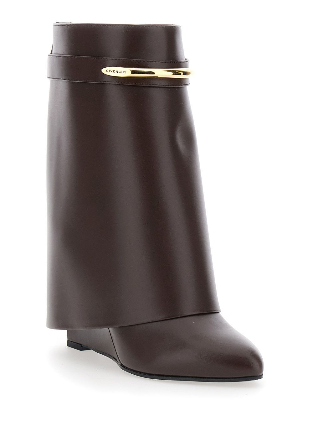 Givenchy Brown Wedge Heel Ankle Boots with Logo Plate on the Side in Leather for Women Size US 7 / IT 37 - 2 Thumbnail