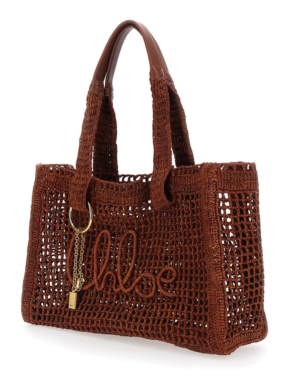 Chloe "Summer Banana" Brown Tote Bag with Lock Detail and Lettering Logo in Raffia for Women Size ONE SIZE - 2 Thumbnail