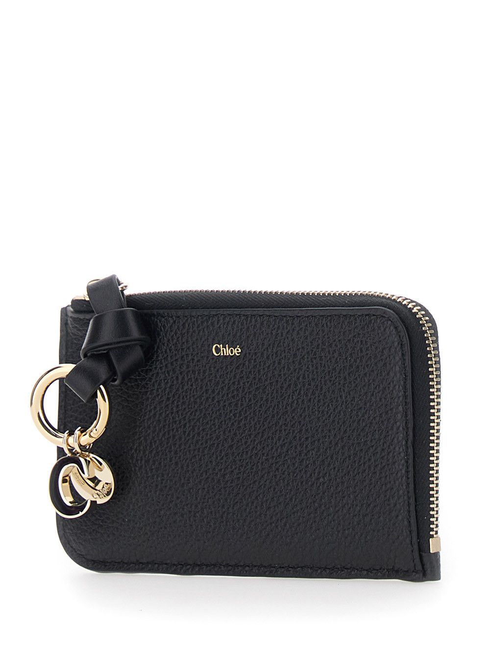 Chloe Black Wallet with Logo Charm on the Front and Top Zip Closure in Grained Leather for Women Size M / US 6-8 / IT 42-44 - 2 Thumbnail
