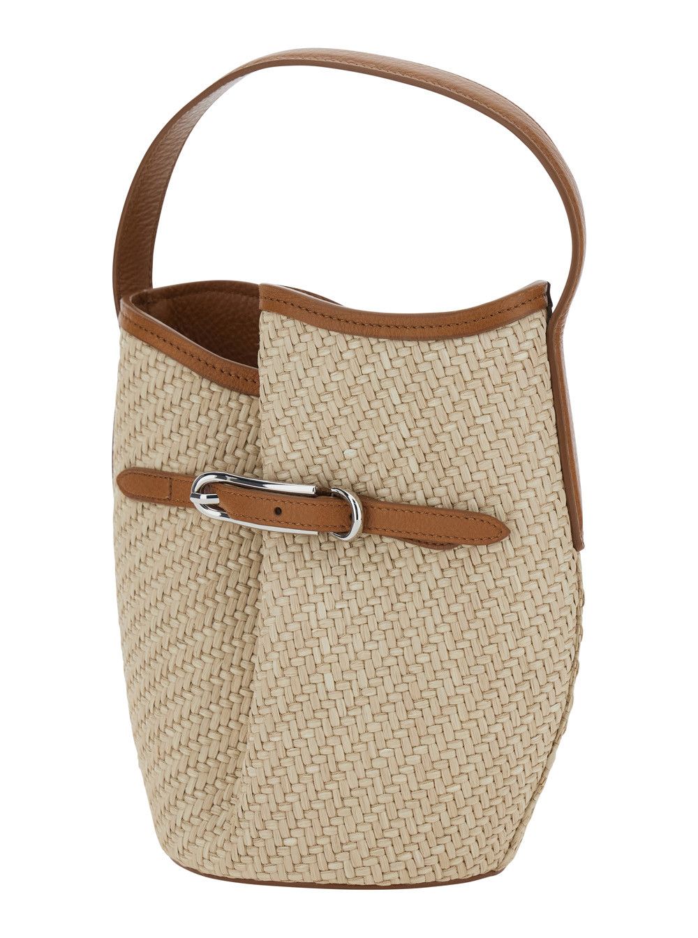 Liffner Shoulder Bag 'Belted Bucket Bag Raffia' Beige with Raffia Handle and Leather Belt Detail. In Viscose and Cotton. Women. Size ONE SIZE - 2 Thumbnail