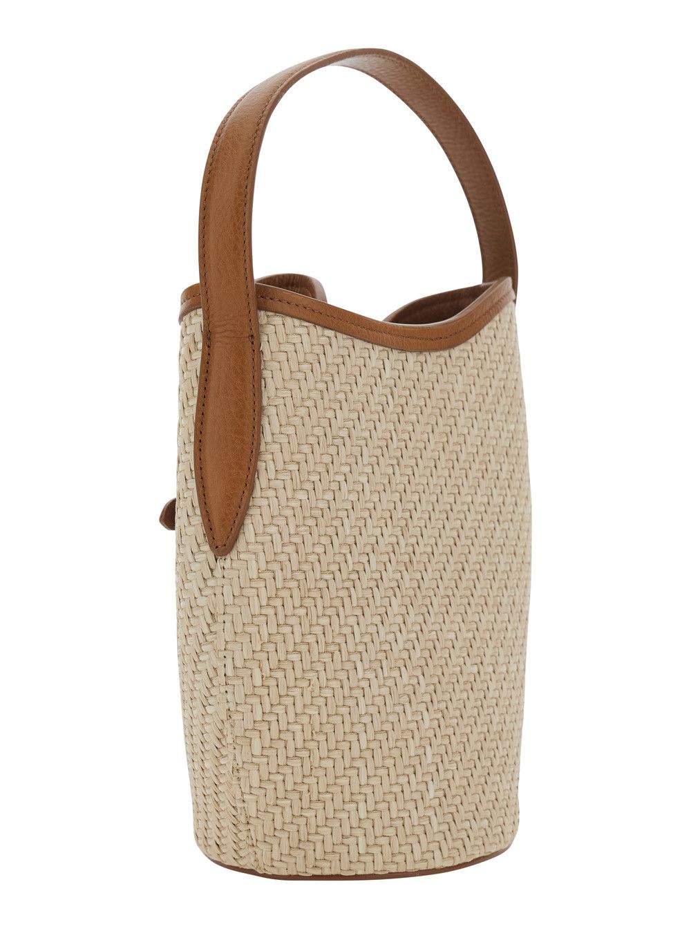 Liffner Shoulder Bag 'Belted Bucket Bag Raffia' Beige with Raffia Handle and Leather Belt Detail. In Viscose and Cotton. Women. Size ONE SIZE - 3 Thumbnail