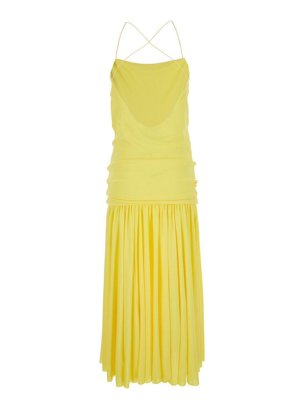Jacquemus Yellow Dress with Straight Neckline and Gathered Waist in Tech Fabric for Women Size S / US 4 / IT 40 - 2 Thumbnail