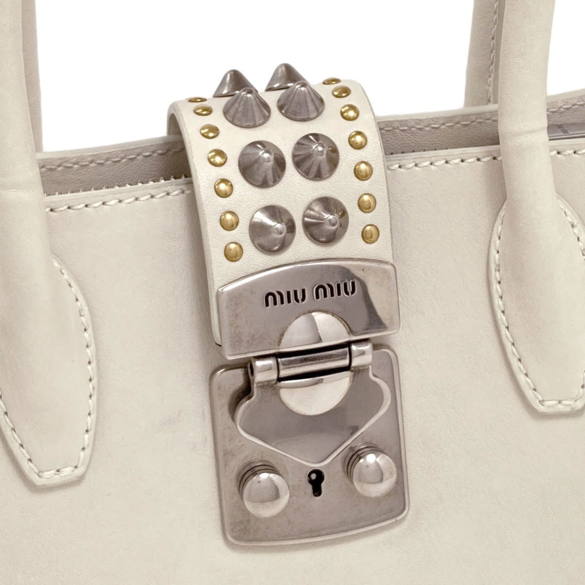 Miu Miu Miu Miu Miu Studded 2-Way Handbag, Calfskin, Women's Size ONE SIZE - 17 Thumbnail