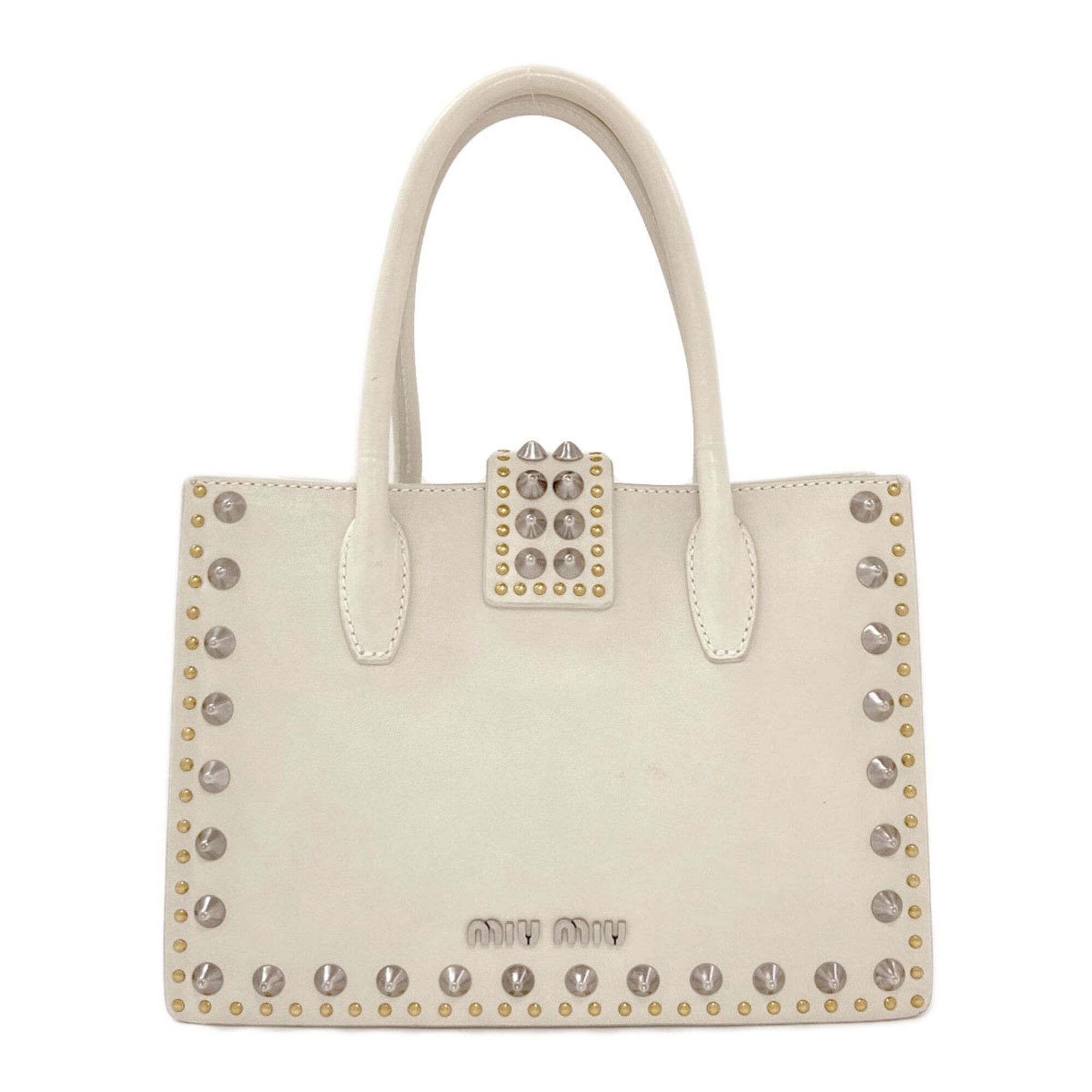Miu Miu Miu Miu Miu Studded 2-Way Handbag, Calfskin, Women's Size ONE SIZE - 2 Thumbnail