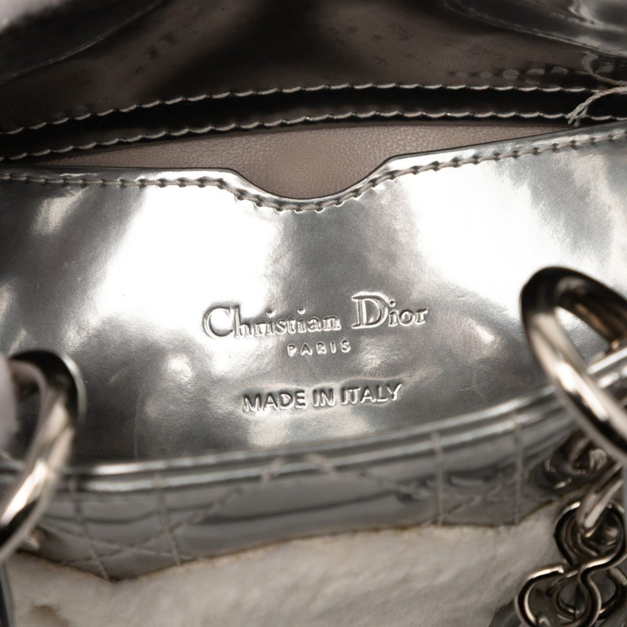 Dior Christian Dior Dior Cannage Baby Lady Nano Handbag Shoulder Bag 2-Way Silver Patent Leather Fur Women's Size ONE SIZE - 6 Thumbnail