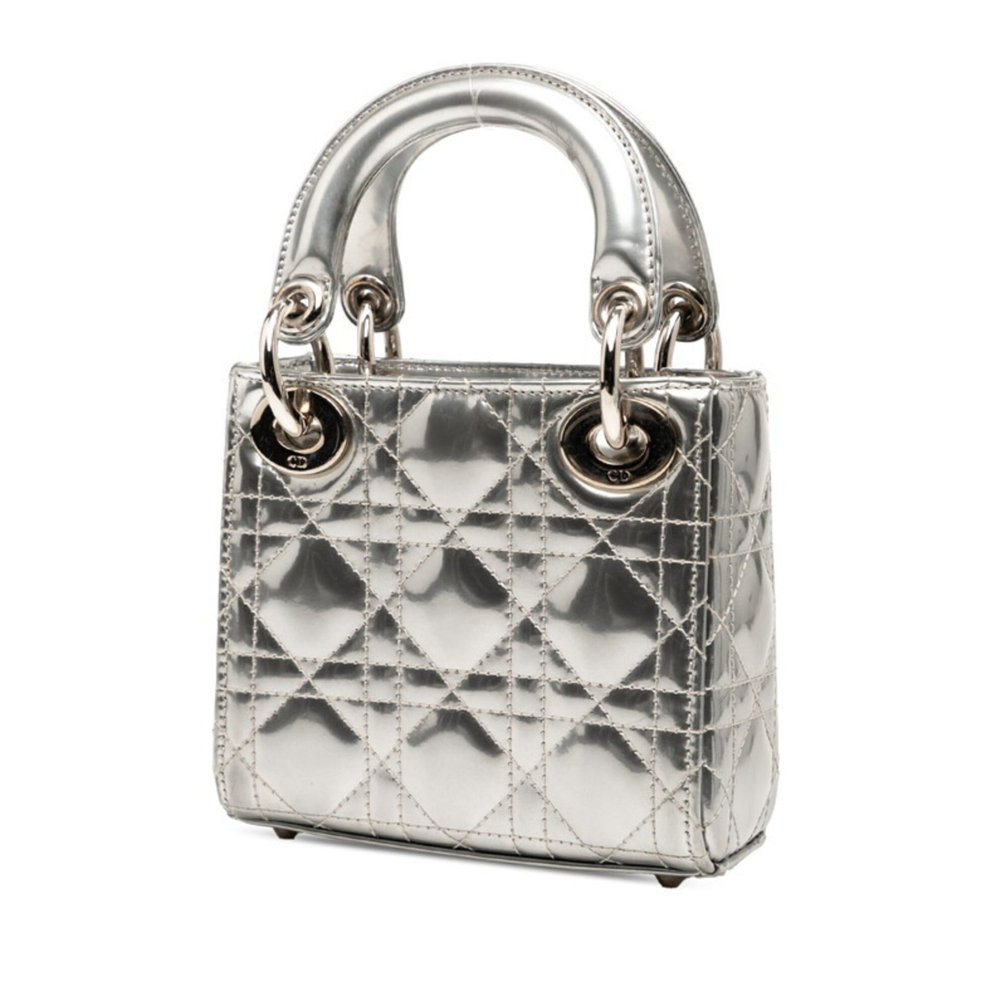 Dior Christian Dior Dior Cannage Baby Lady Nano Handbag Shoulder Bag 2-Way Silver Patent Leather Fur Women's Size ONE SIZE - 2 Thumbnail