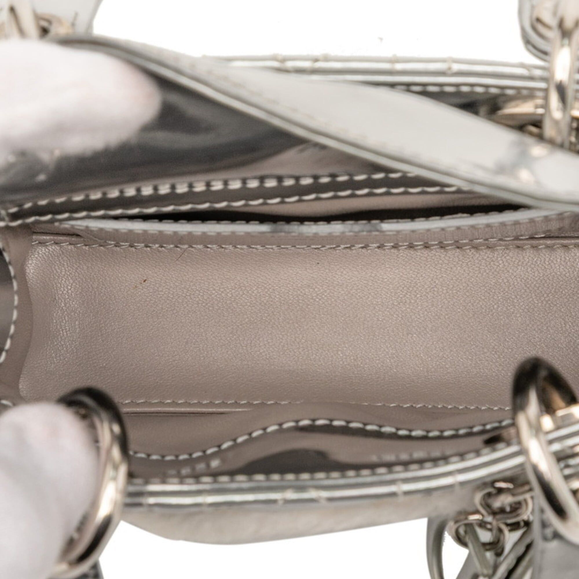 Dior Christian Dior Dior Cannage Baby Lady Nano Handbag Shoulder Bag 2-Way Silver Patent Leather Fur Women's Size ONE SIZE - 5 Thumbnail
