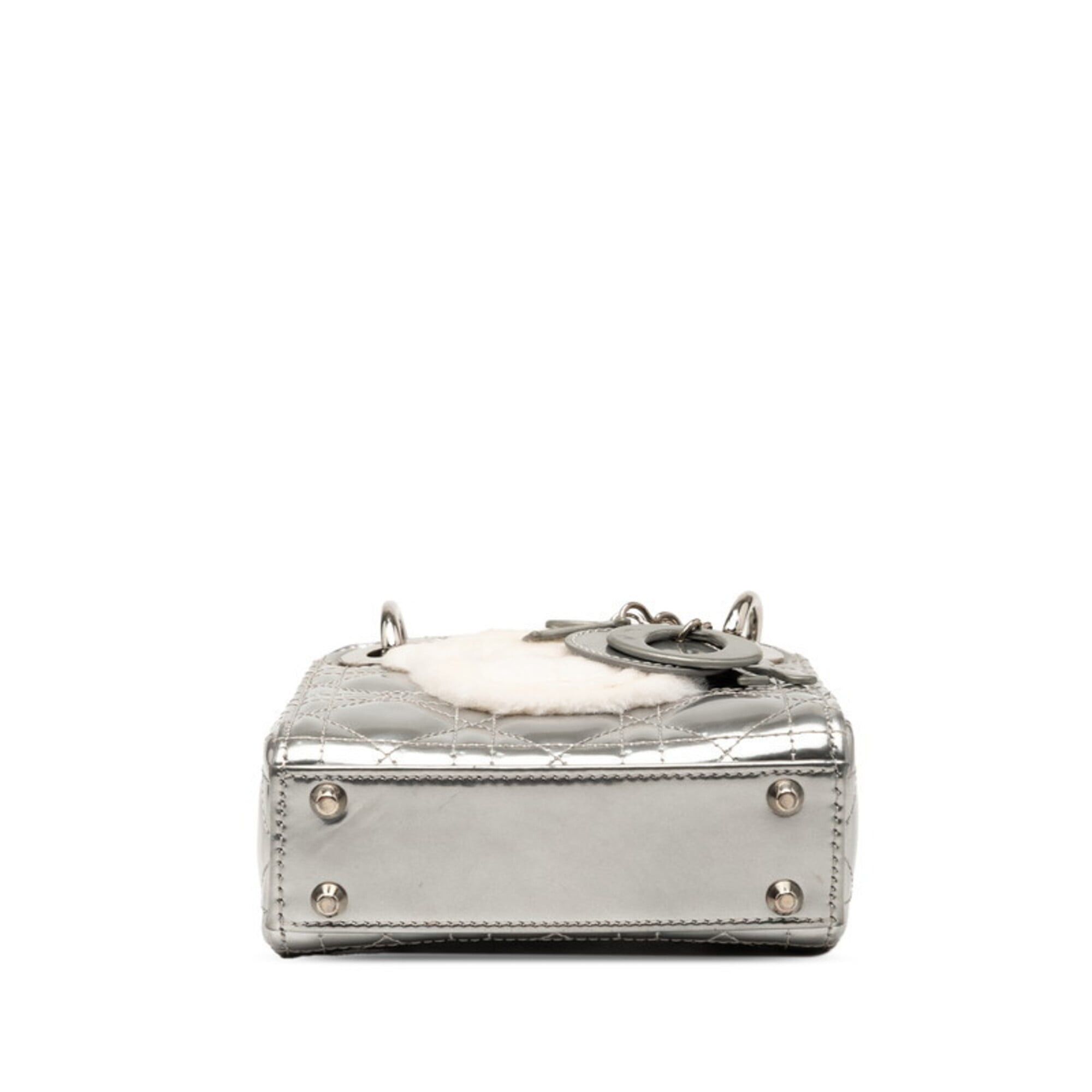 Dior Christian Dior Dior Cannage Baby Lady Nano Handbag Shoulder Bag 2-Way Silver Patent Leather Fur Women's Size ONE SIZE - 3 Thumbnail