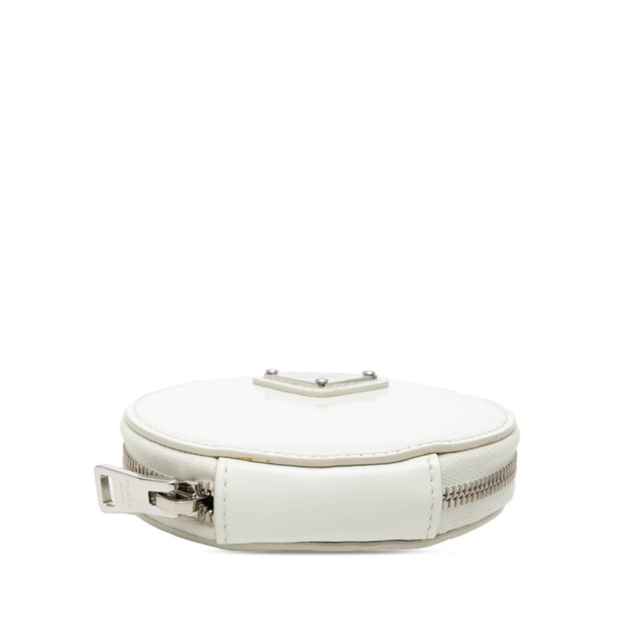 Prada Prada Triangle Logo Wallet/Coin Case Round Pouch Key Charm White Patent Leather Women's PRADA Size ONE SIZE - 3 Thumbnail