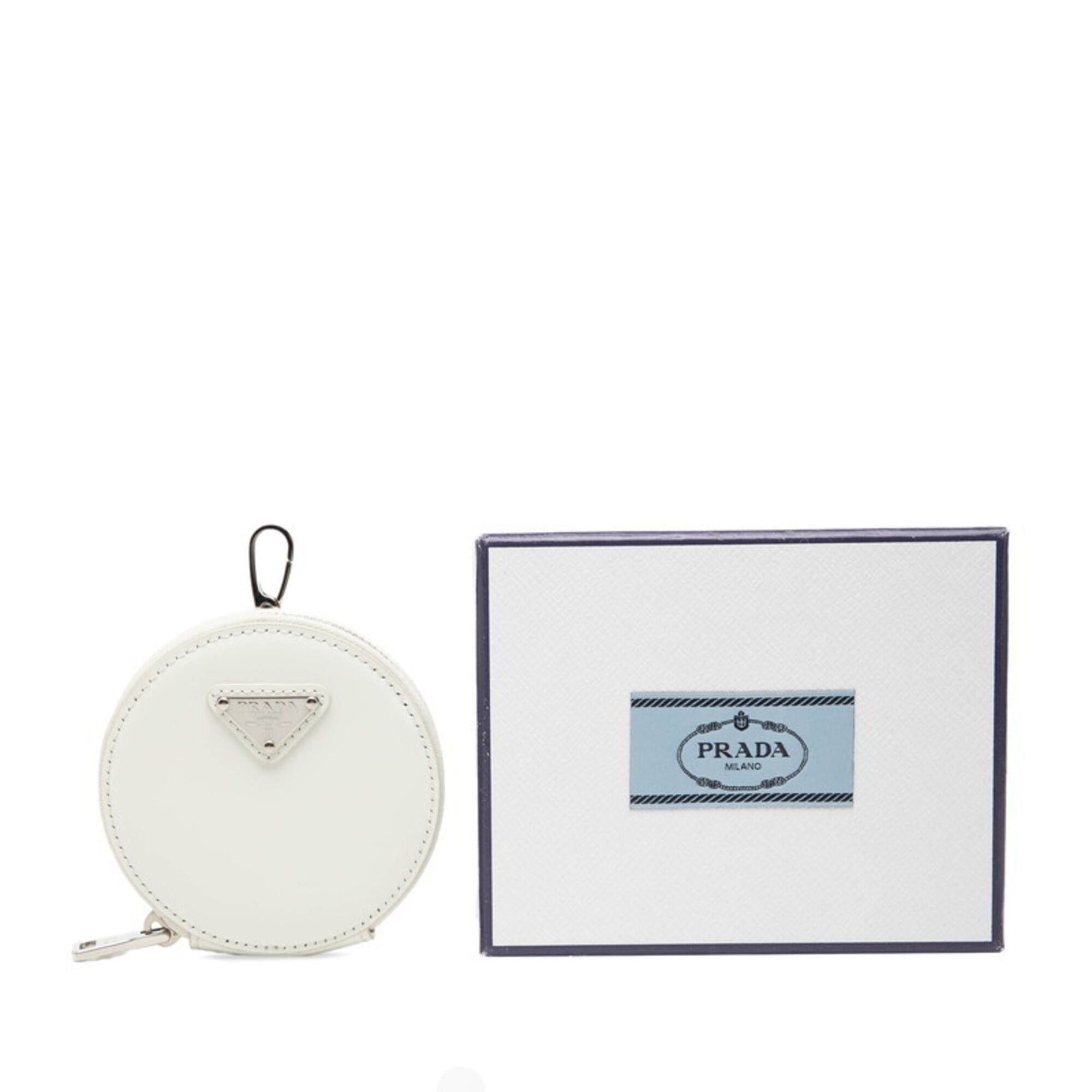 Prada Prada Triangle Logo Wallet/Coin Case Round Pouch Key Charm White Patent Leather Women's PRADA Size ONE SIZE - 6 Thumbnail