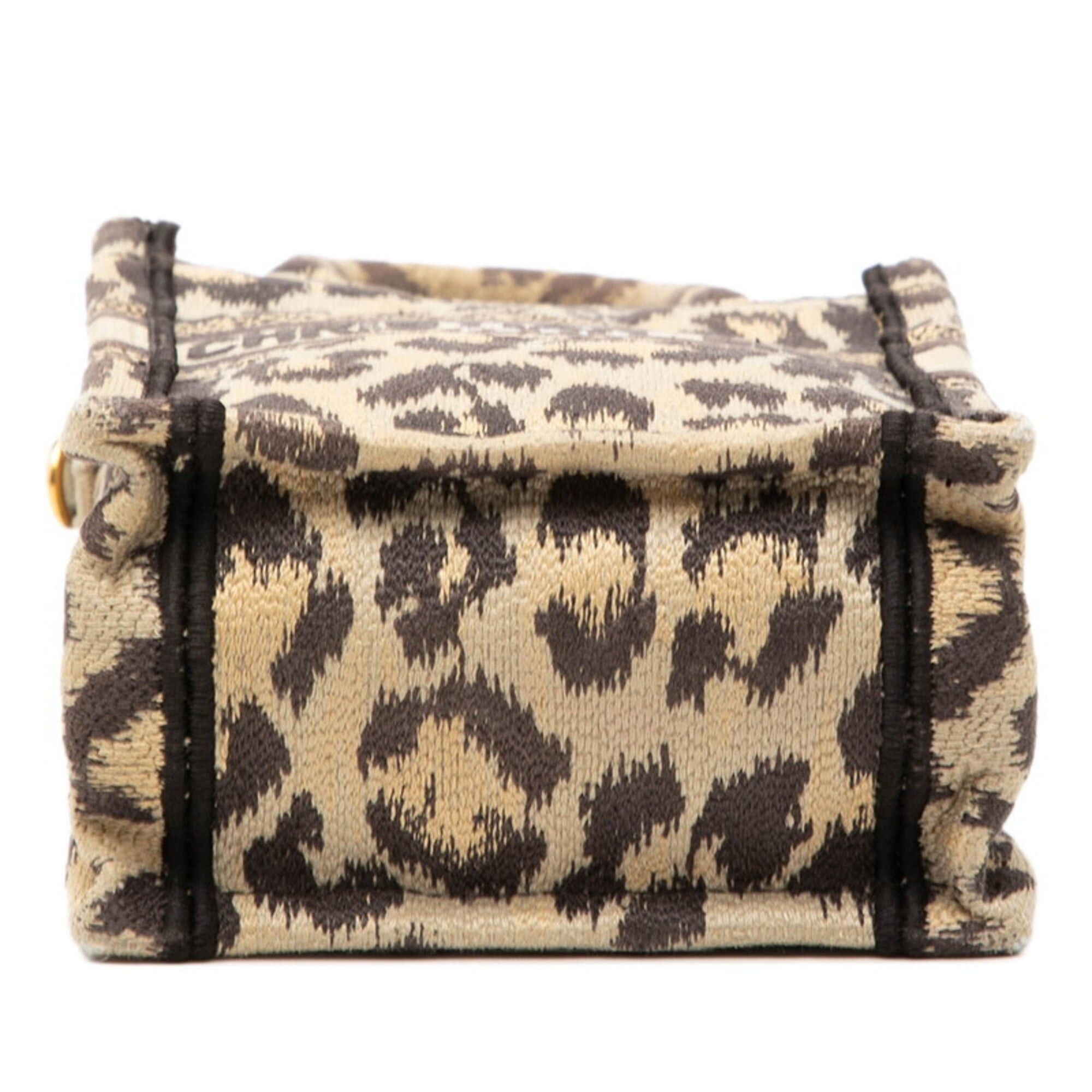 Dior Christian Dior Dior Leopard Book Tote Vertical Bag Mini Handbag Shoulder 2-Way Beige Brown Canvas Women's Size ONE SIZE - 3 Thumbnail
