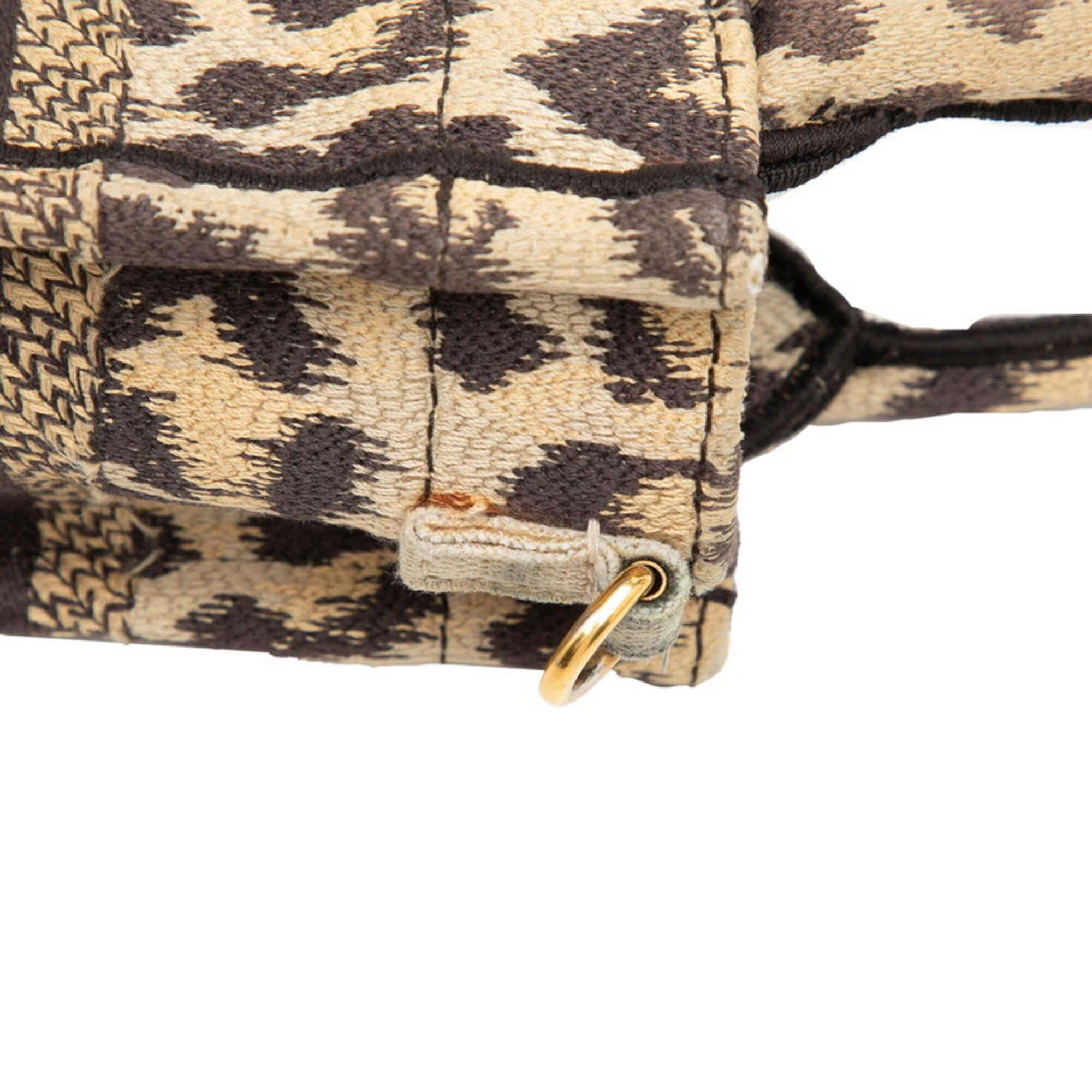 Dior Christian Dior Dior Leopard Book Tote Vertical Bag Mini Handbag Shoulder 2-Way Beige Brown Canvas Women's Size ONE SIZE - 5 Thumbnail
