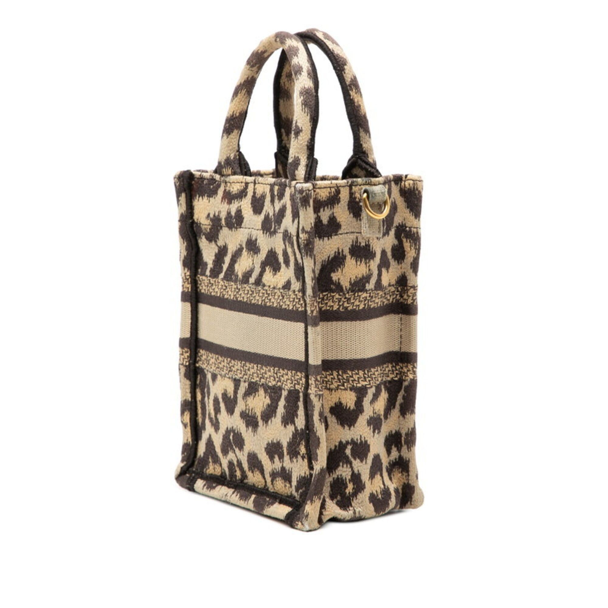 Dior Christian Dior Dior Leopard Book Tote Vertical Bag Mini Handbag Shoulder 2-Way Beige Brown Canvas Women's Size ONE SIZE - 2 Thumbnail