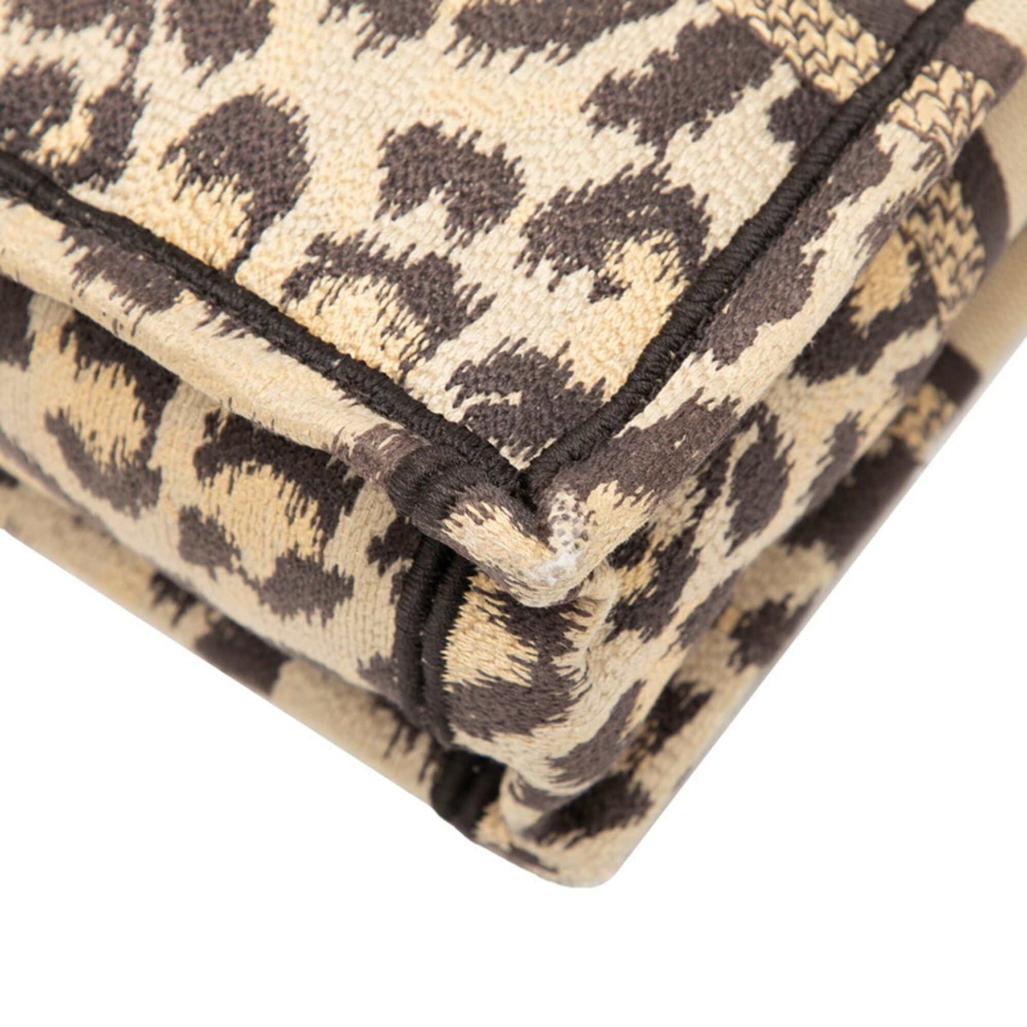 Dior Christian Dior Dior Leopard Book Tote Vertical Bag Mini Handbag Shoulder 2-Way Beige Brown Canvas Women's Size ONE SIZE - 4 Thumbnail
